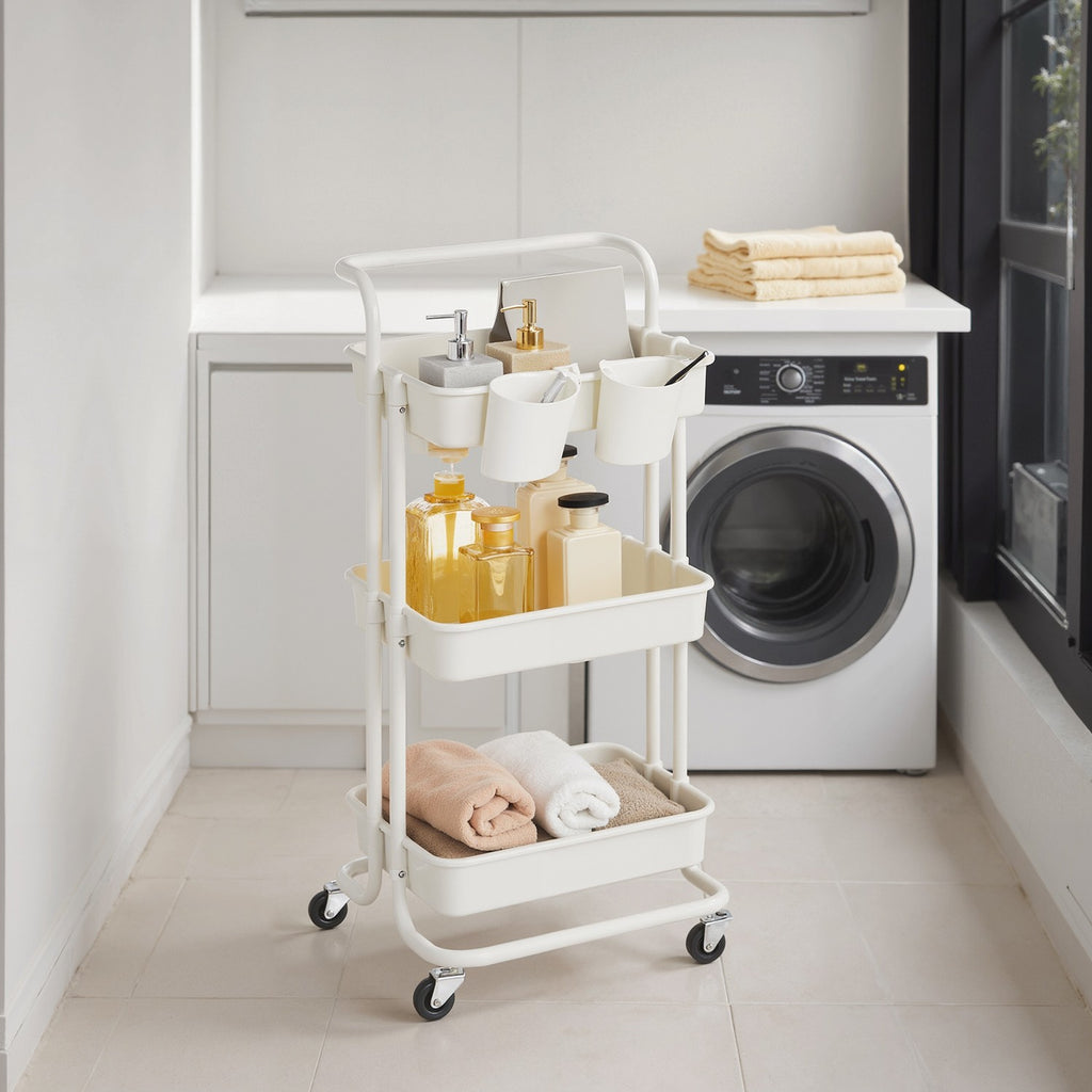 3-laags trolley, serveerwagen, keukenwagen met handvat