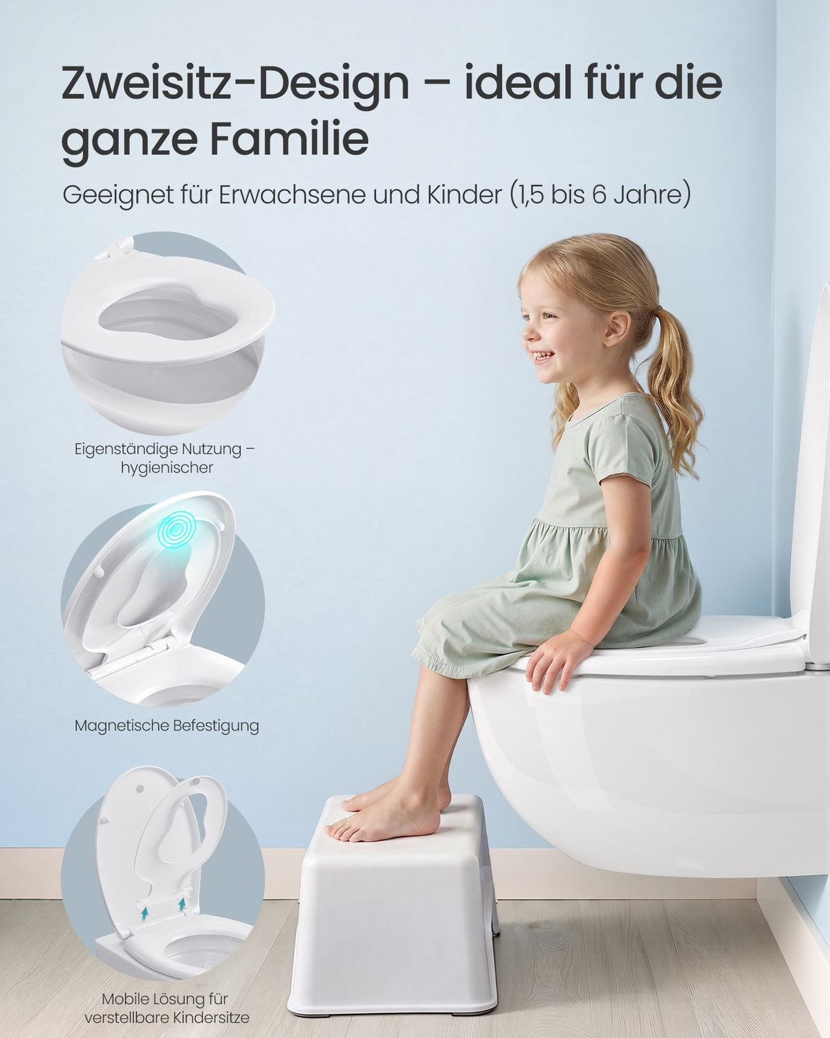 Toiletbril met Kinderzitje – Ovaal – Soft-Close – Afneembaar – Wit