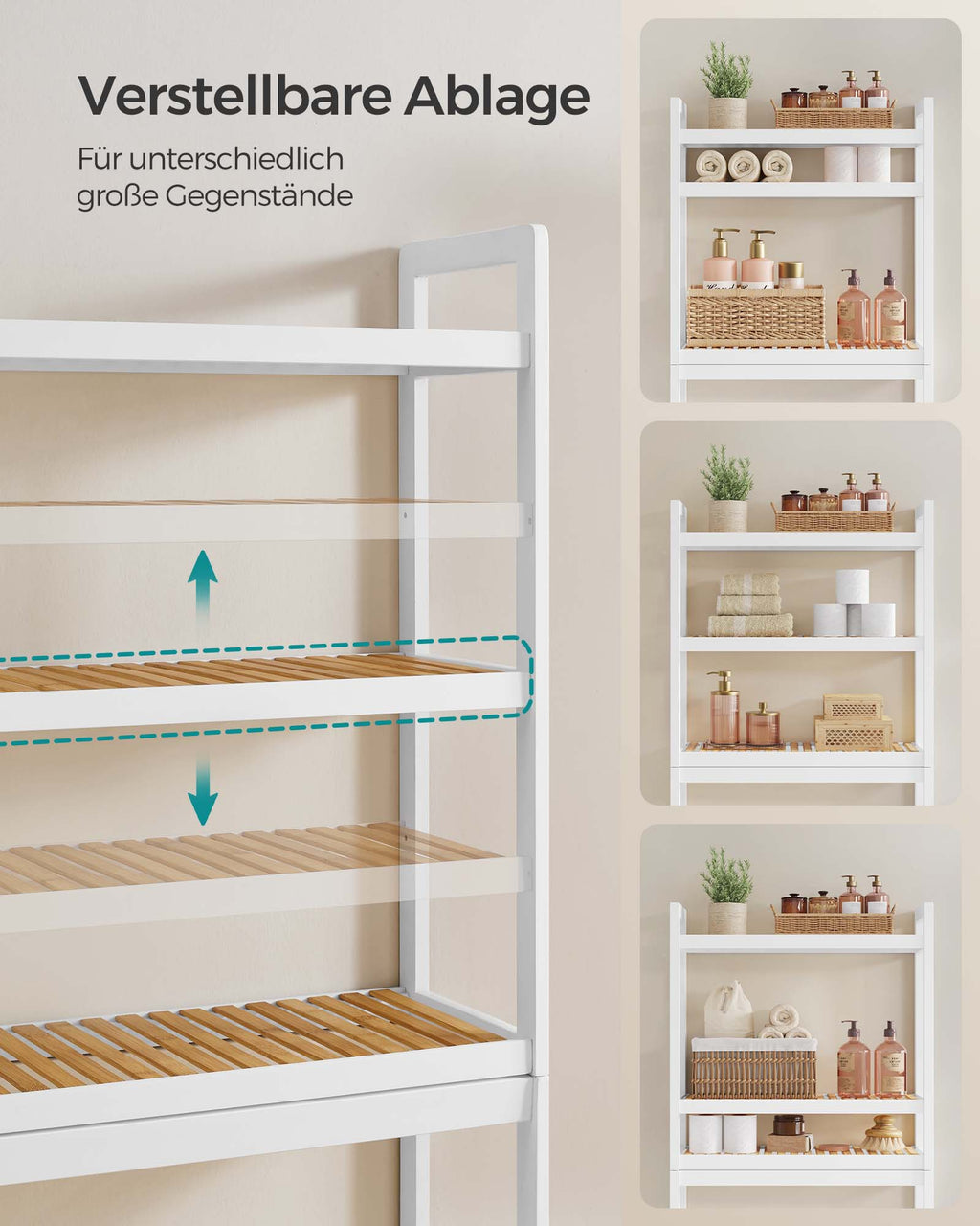 Badkamerplank – 3 niveaus – bamboe – wolkenwit-natuurlijke kleur