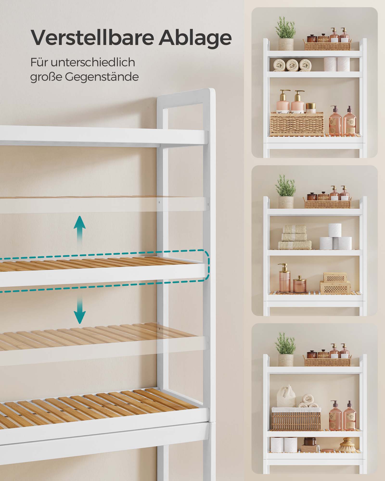 Badkamerplank – 3 niveaus – bamboe – wolkenwit-natuurlijke kleur