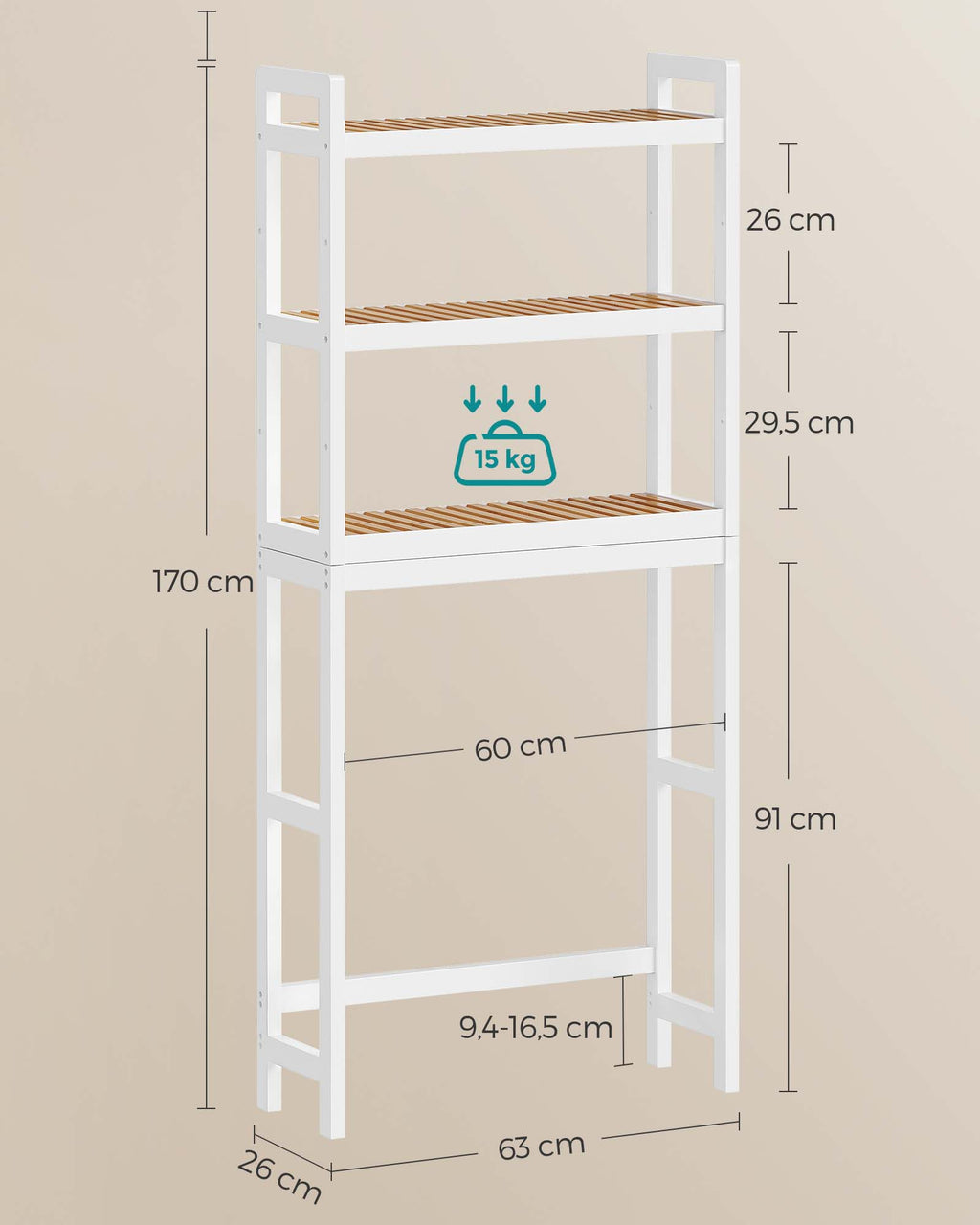Badkamerplank – 3 niveaus – bamboe – wolkenwit-natuurlijke kleur