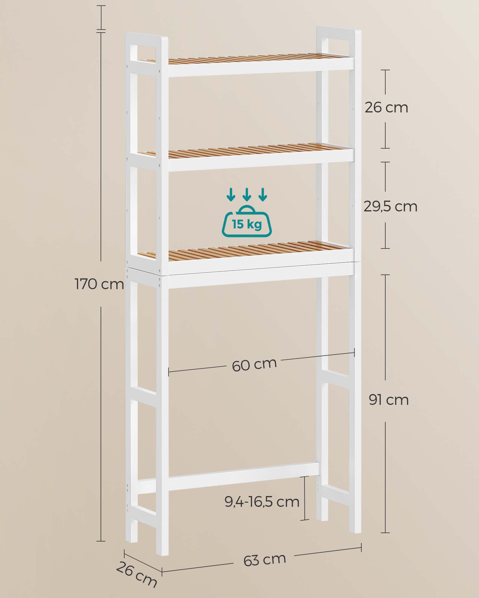 Badkamerplank – 3 niveaus – bamboe – wolkenwit-natuurlijke kleur