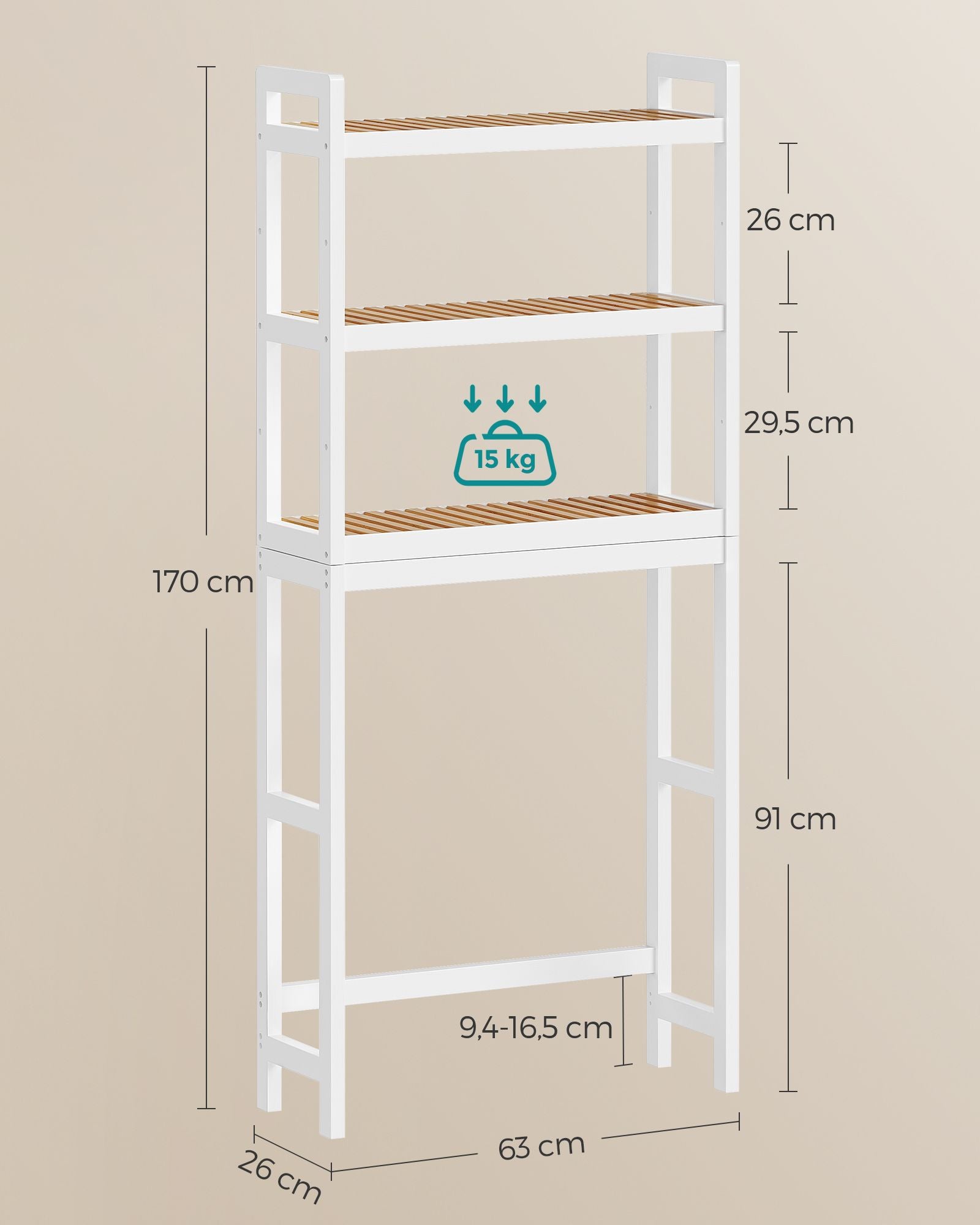 Badkamerplank – 3 niveaus – bamboe – wolkenwit-natuurlijke kleur