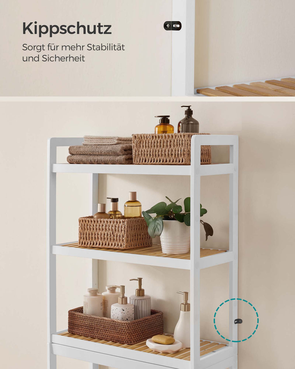 Badkamerplank – 3 niveaus – bamboe – wolkenwit-natuurlijke kleur