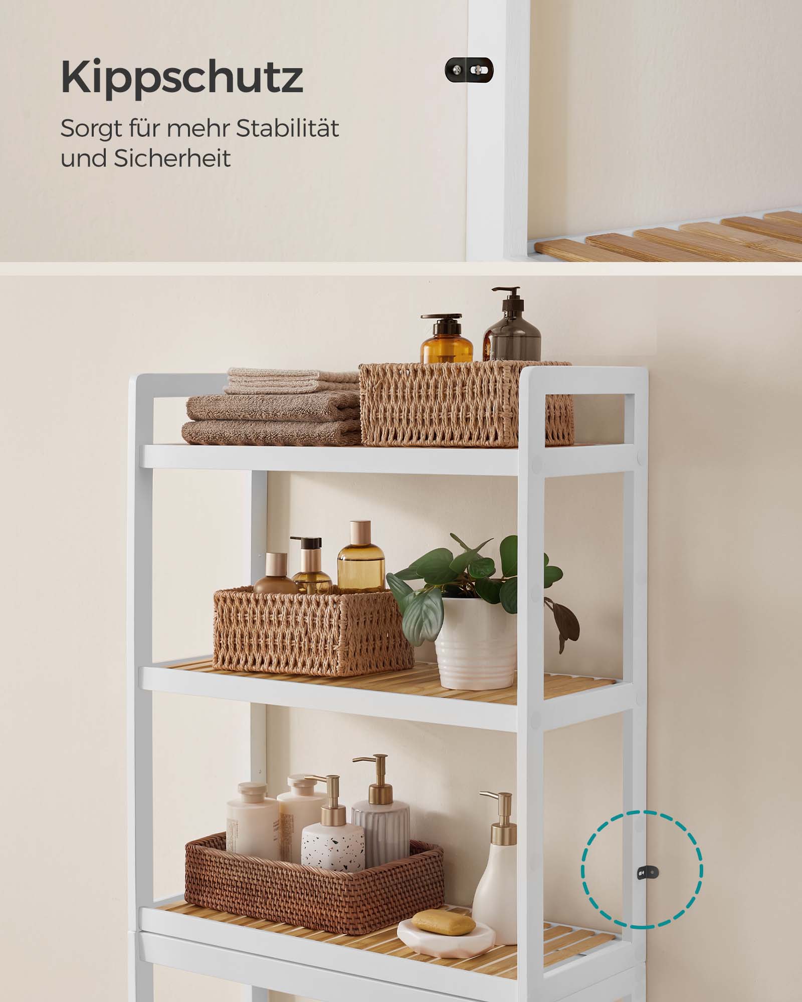Badkamerplank – 3 niveaus – bamboe – wolkenwit-natuurlijke kleur