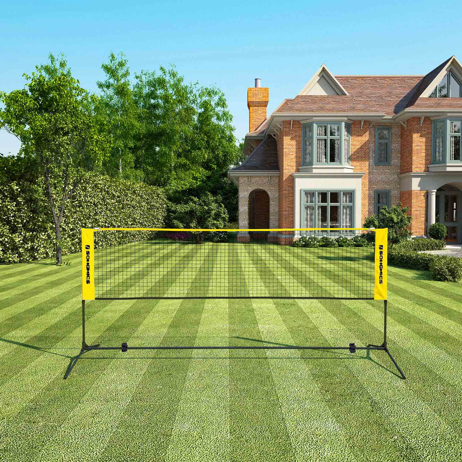 Badmintonnet - Verstelbaar tennisnet - Inclusief standaard en draagtas - Geel/Zwart