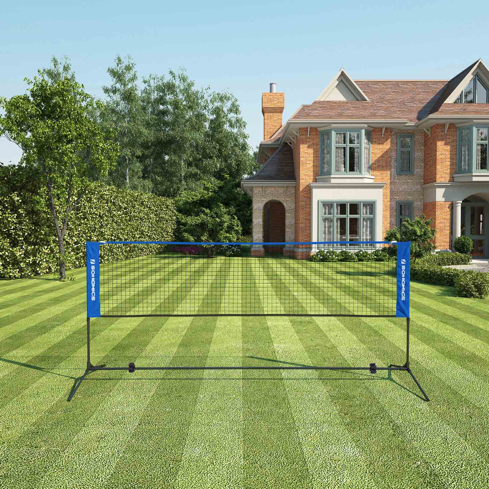 Badmintonnet - Verstelbaar tennisnet met ijzeren frame en tas - Blauw
