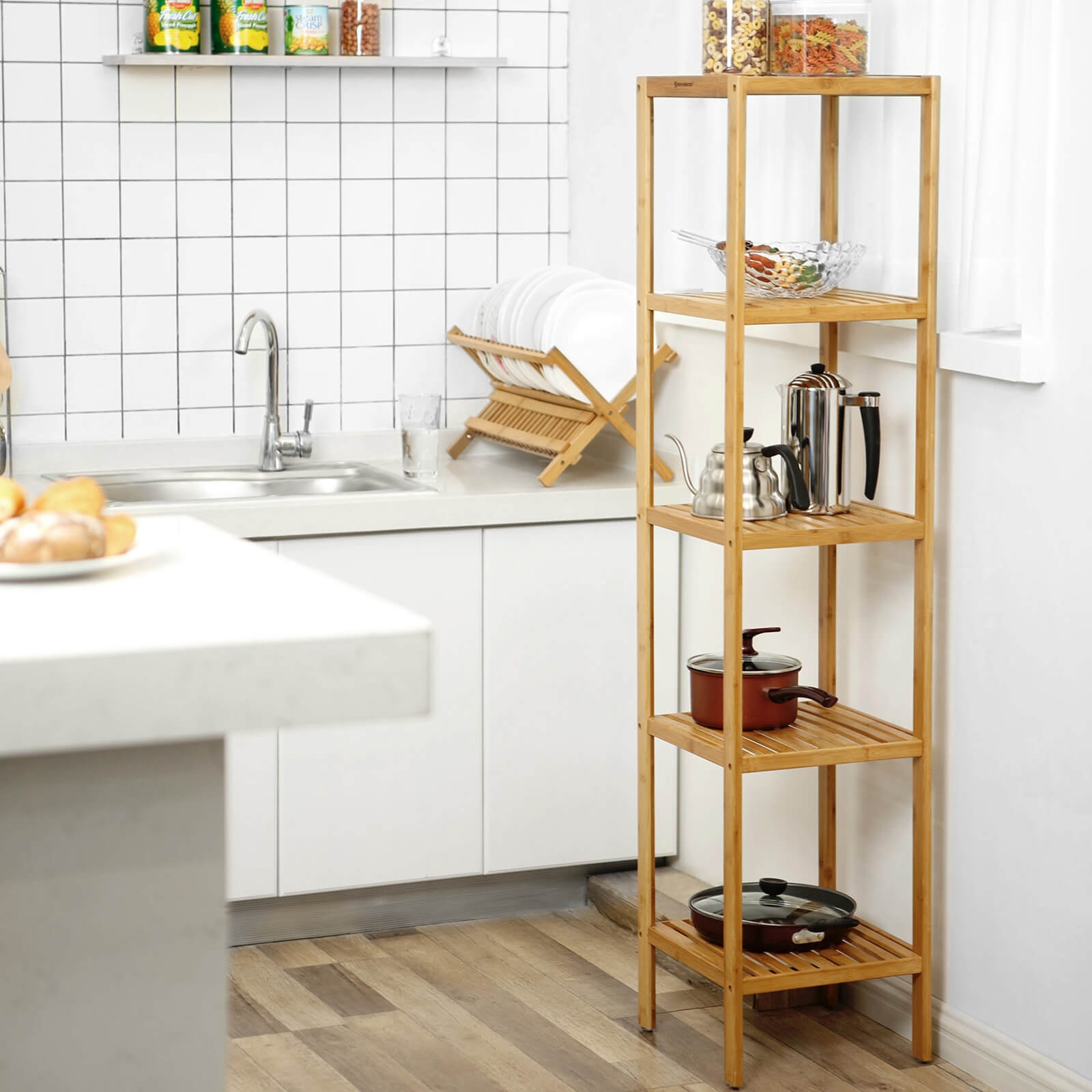 Badkamerrek – bamboe – 5 verdiepingen – 33 x 33 x 146 cm – smal