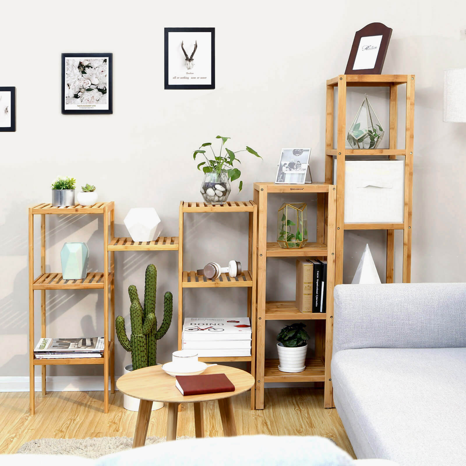Badkamerrek – bamboe – 5 verdiepingen – 33 x 33 x 146 cm – smal