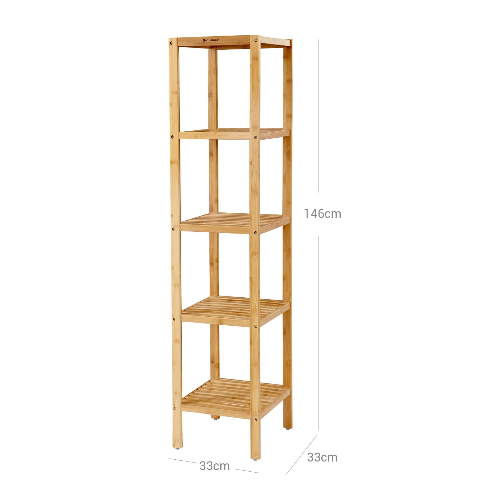 Badkamerrek – bamboe – 5 verdiepingen – 33 x 33 x 146 cm – smal