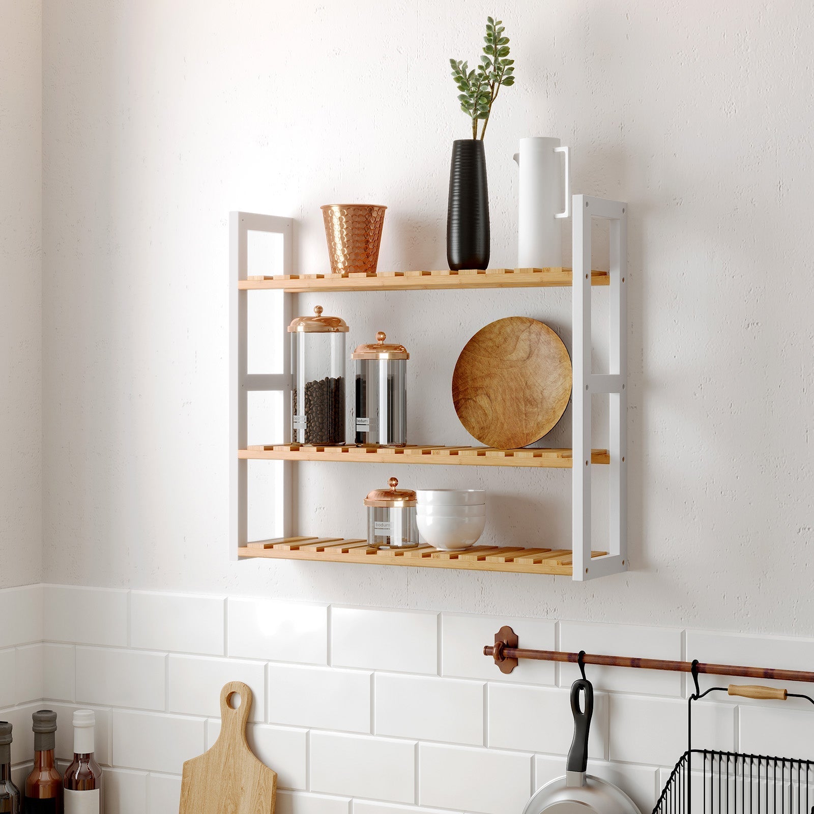Badkamerrek - Met verstelbare planken - Bamboe - Naturel/Wit