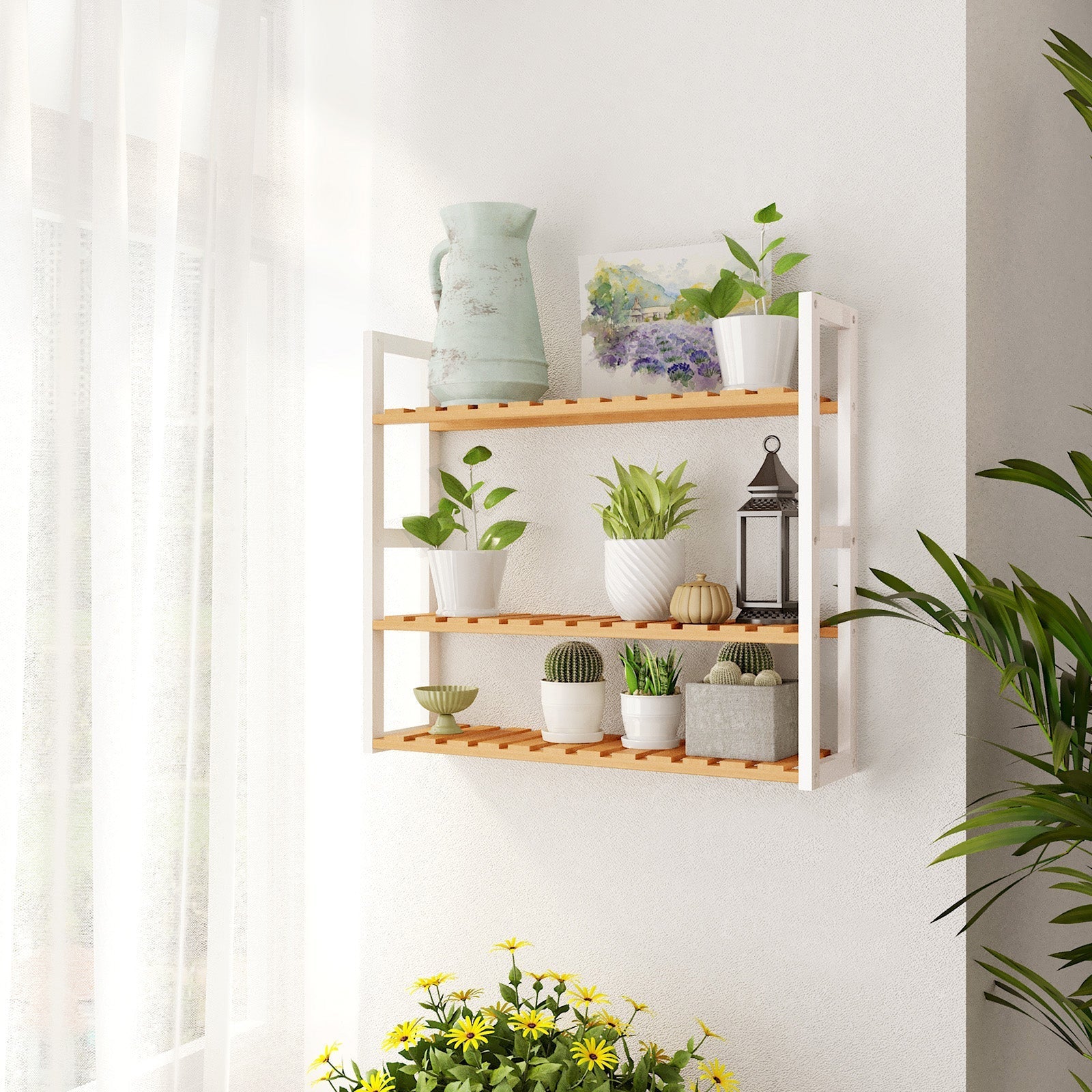 Badkamerrek - Met verstelbare planken - Bamboe - Naturel/Wit