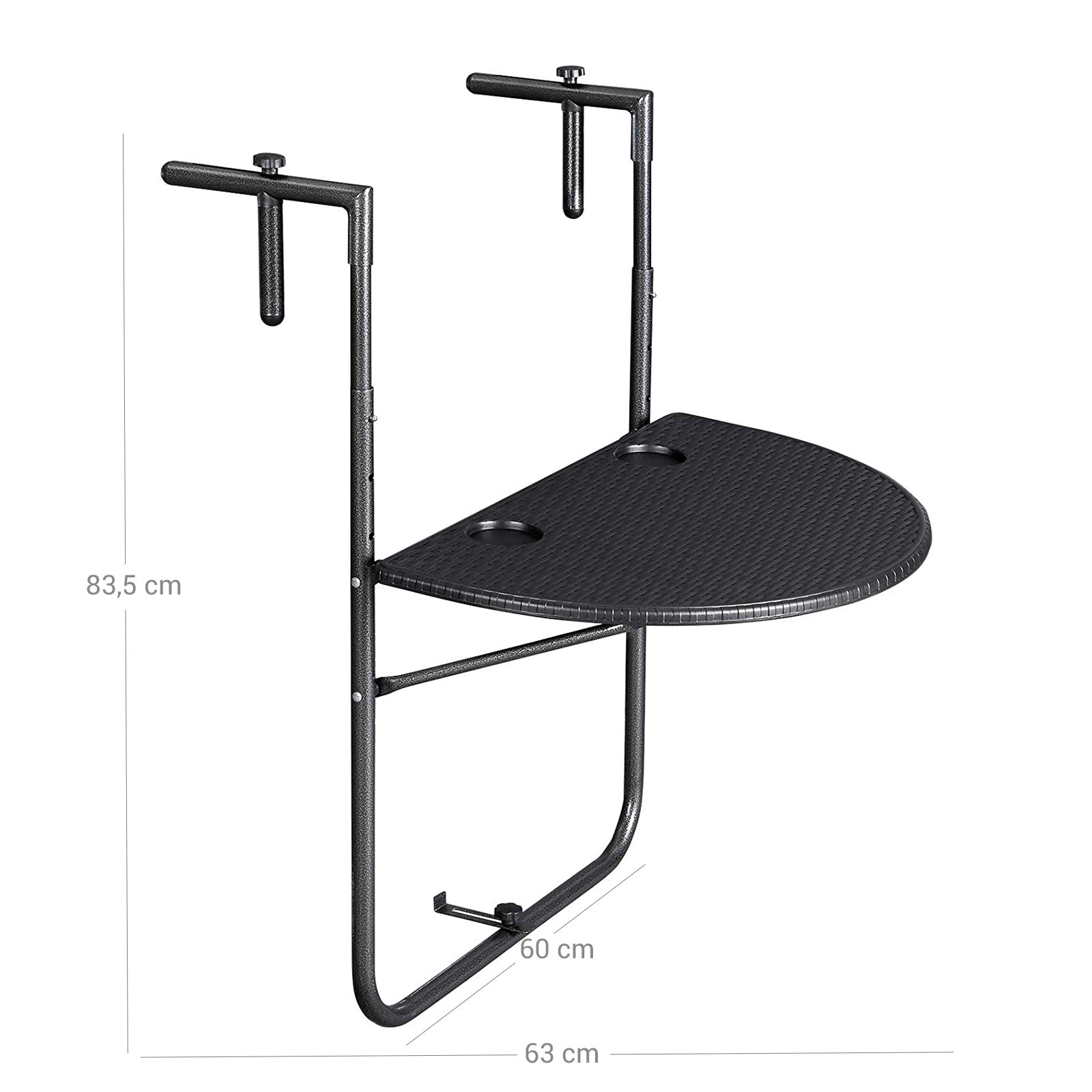 Balkonhangtafel – polyrotan – zwart