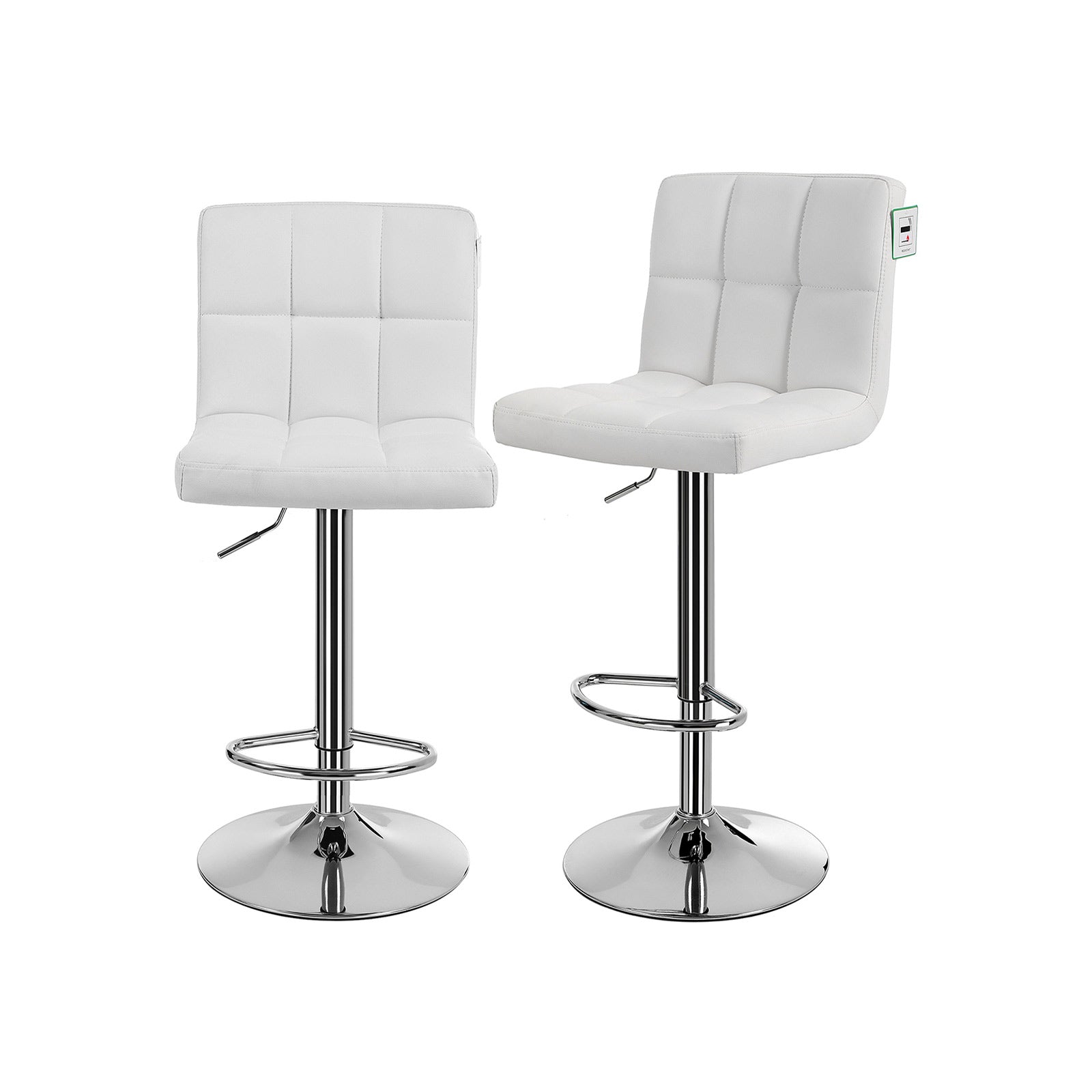 Barkrukken – set van 2 – met rugleuning – gewatteerde zitting – wit