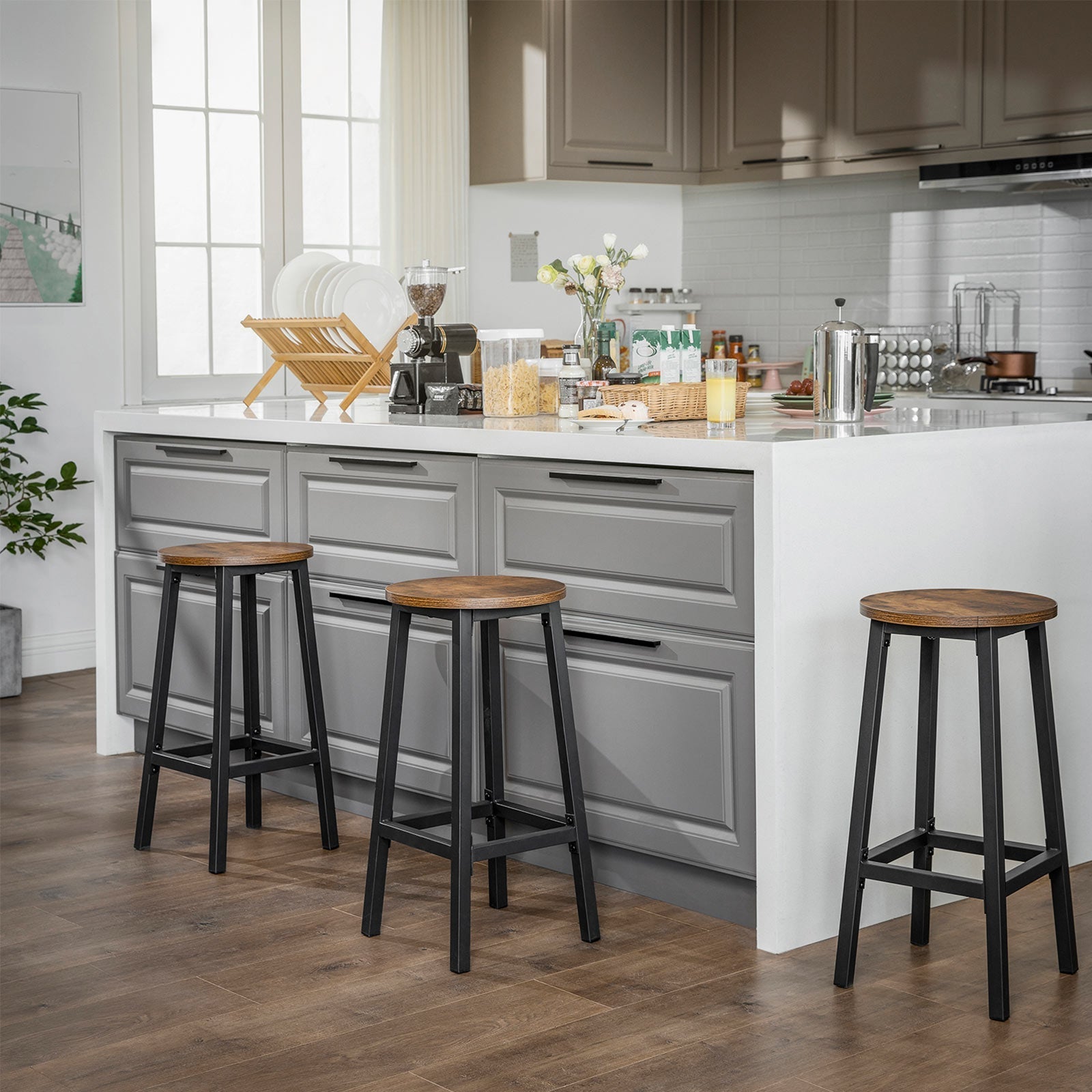 Barkrukken - Set van 2 - Barstoelen met stalen frame - Vintage bruin/zwart