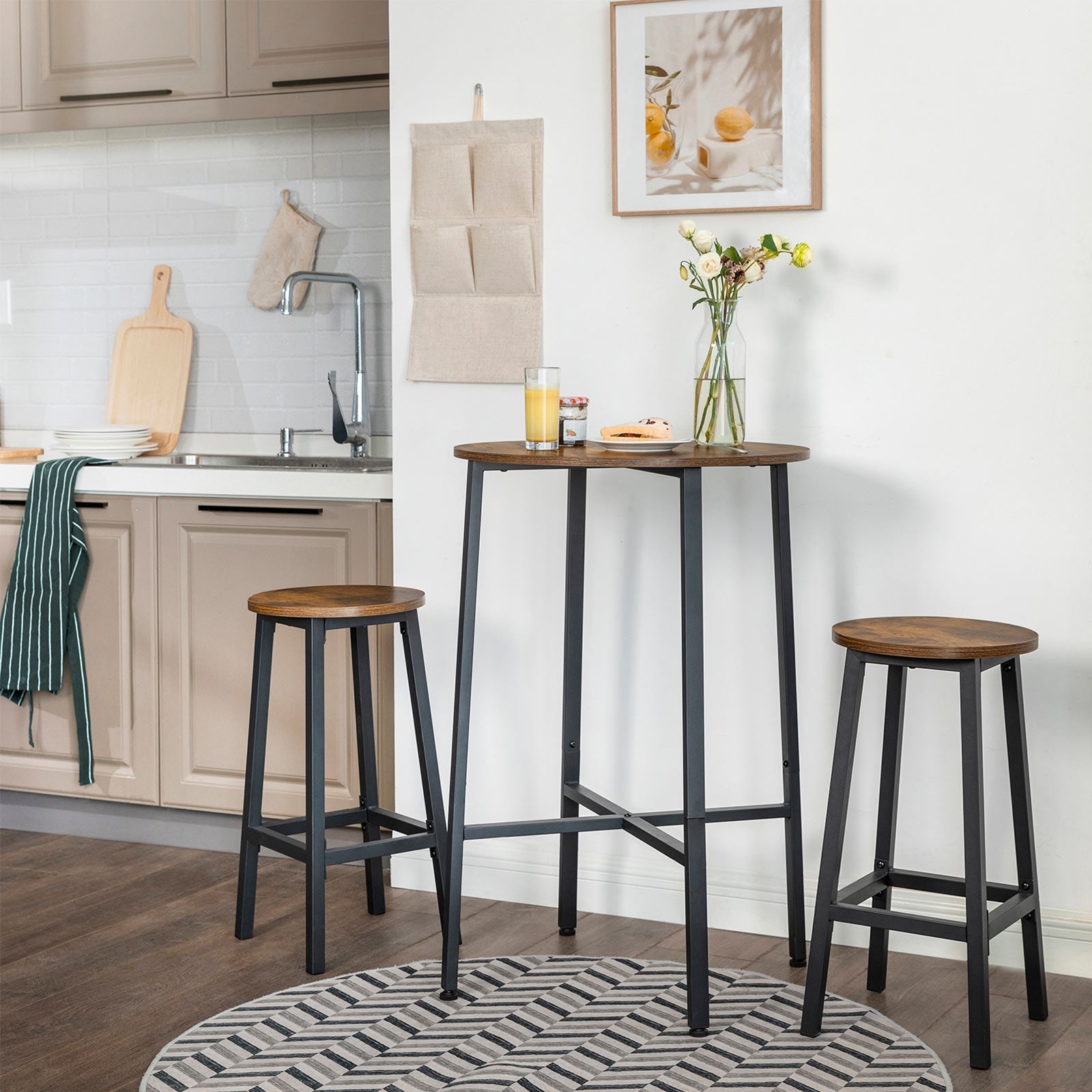 Barkrukken - Set van 2 - Barstoelen met stalen frame - Vintage bruin/zwart