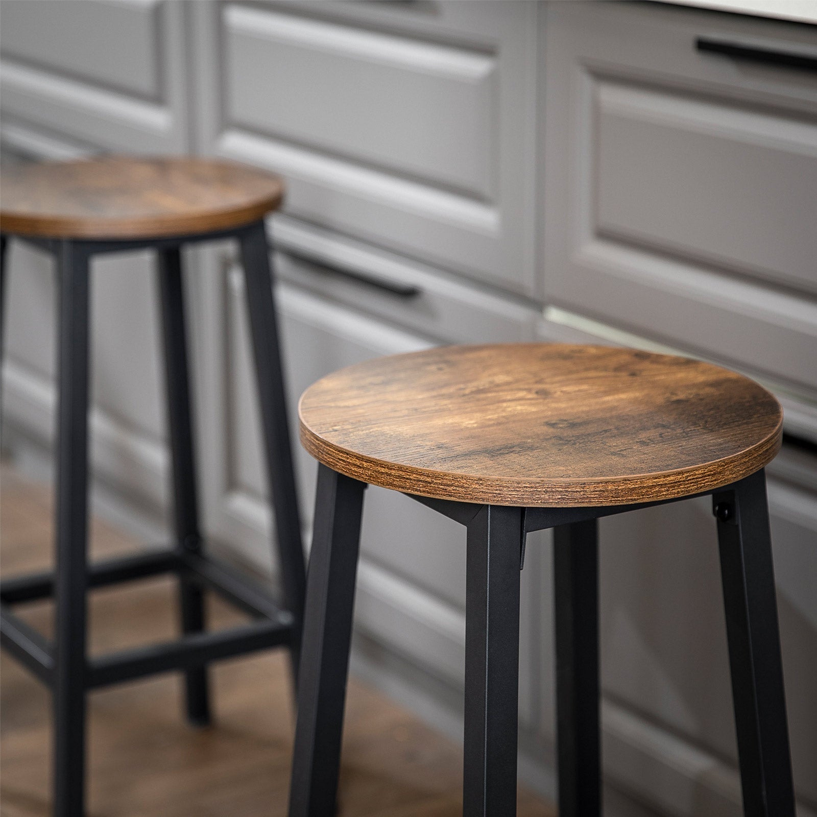 Barkrukken - Set van 2 - Barstoelen met stalen frame - Vintage bruin/zwart