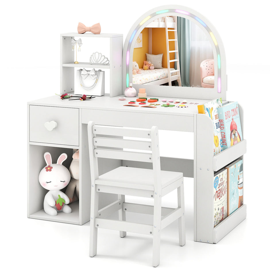 Barnsminkbord – med belysning prinsessbord belyst spegel frisörsbord Rent