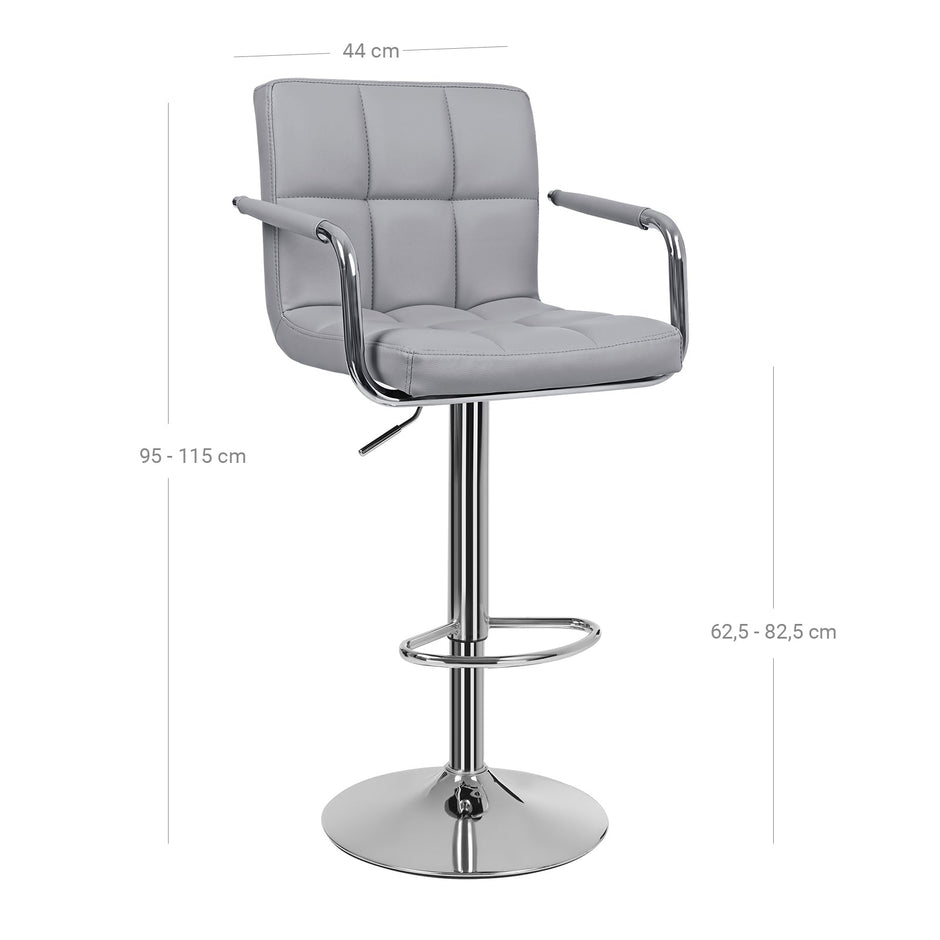 Barkruk set van 2 – Zithoogte 79 cm – Met armleuning – Grijs – Antislipring