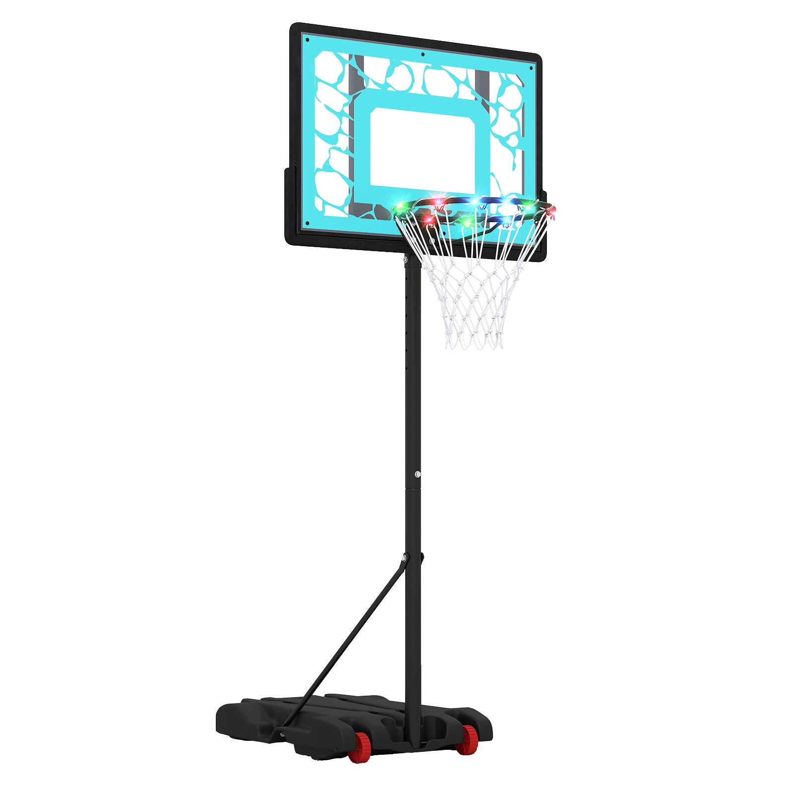 Basketbollkorg, – höjdjusterbar cm, basketbollställ med LED ljusslinga, fyllbar fotbas – 164-193