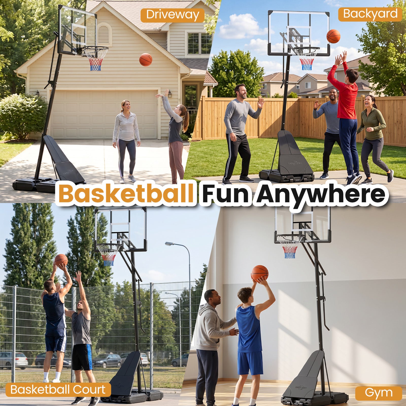 Basketkorg – med stativ, höjdjusterbar basketanläggning retur för bollen – 245-305 cm