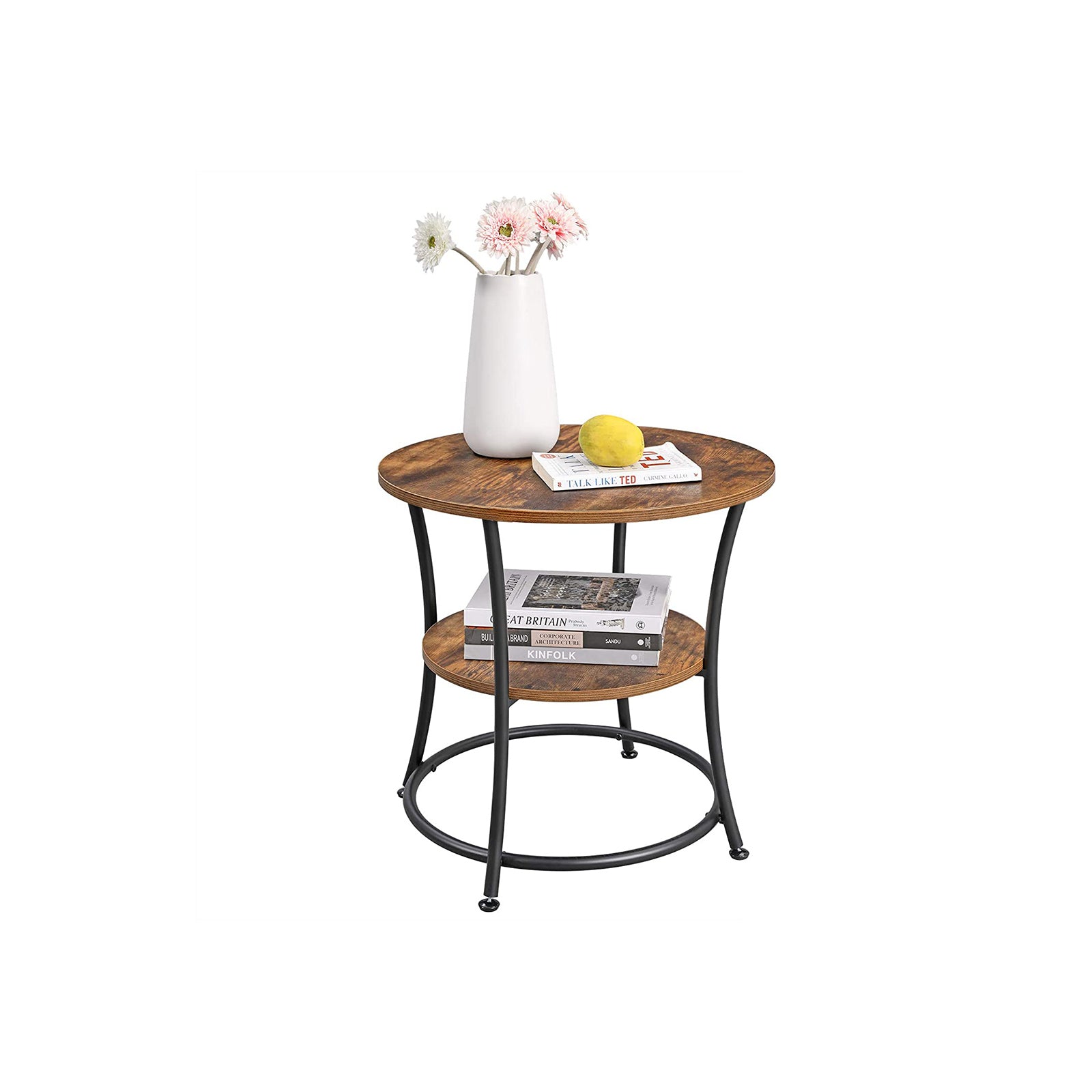 Bijzettafel - Met 2 planken - Industrieel design - Bruin/Zwart