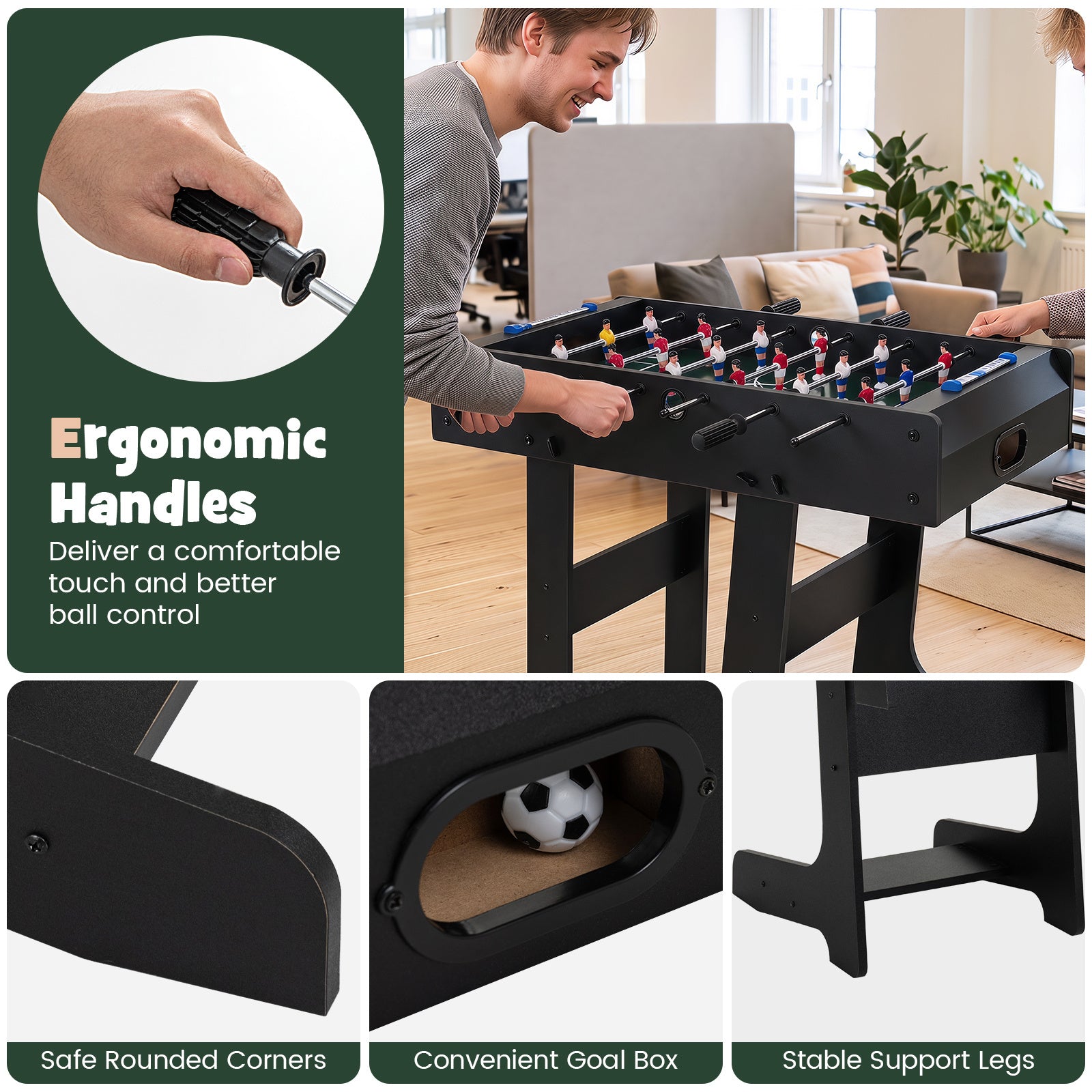 Bordfotboll, – platsbesparande fotbollsbord med stabila handtag, – 33 x 36 x 109 cm