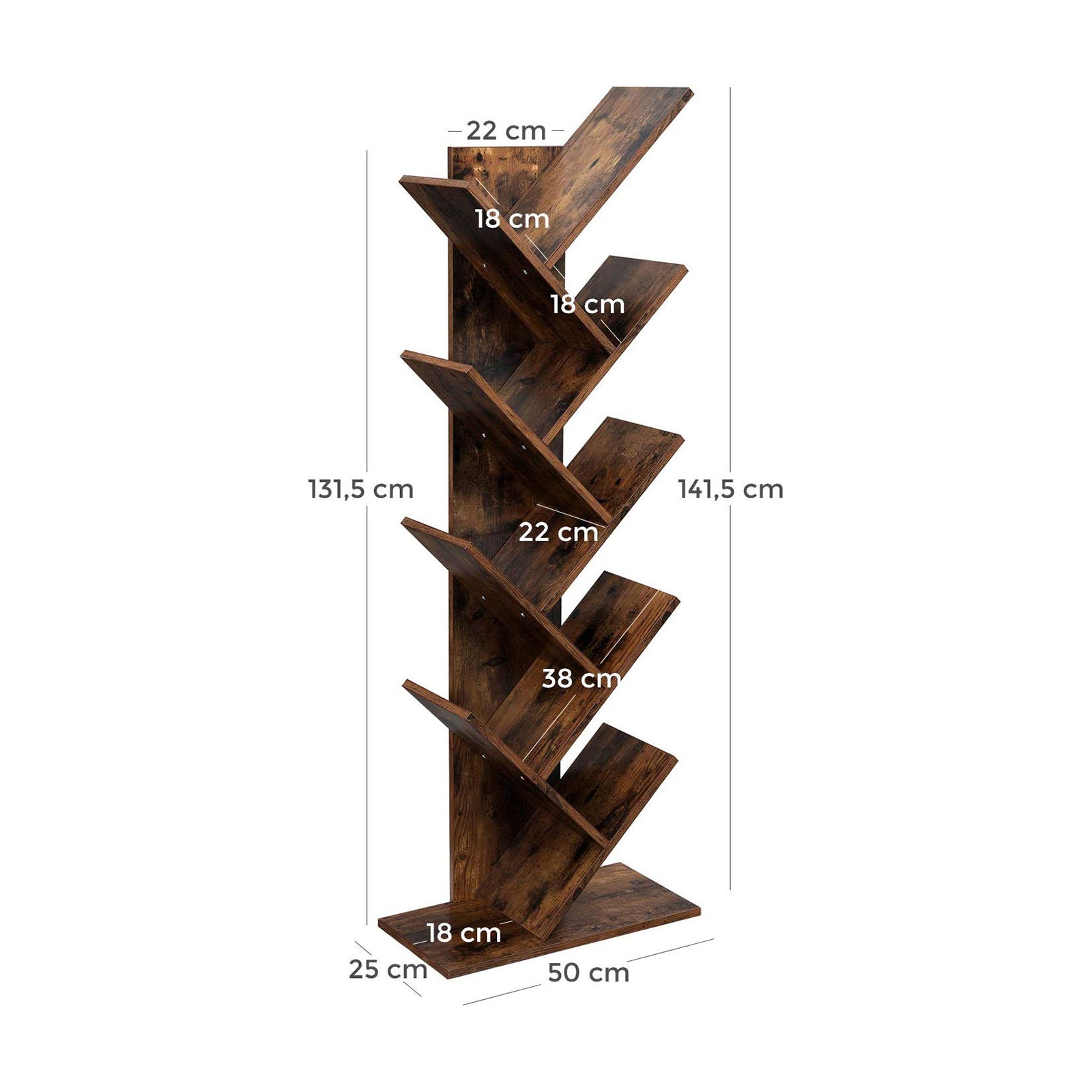 Boekenkast - 8-niveaus - Staande plank - Boekenrek - Bruin