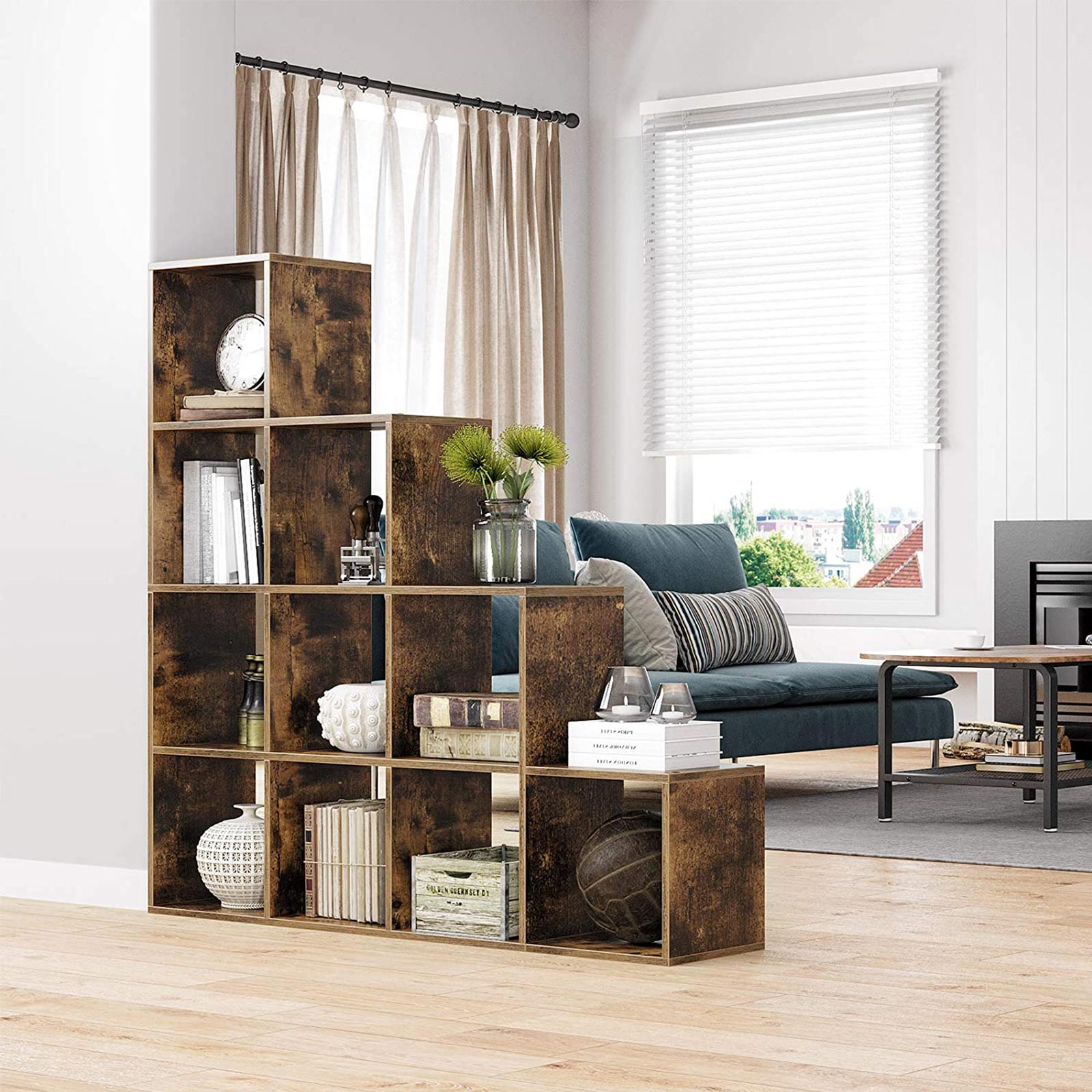 Boekenkast - Opbergkast met 10 planken - Donkerbruin - Vintage design
