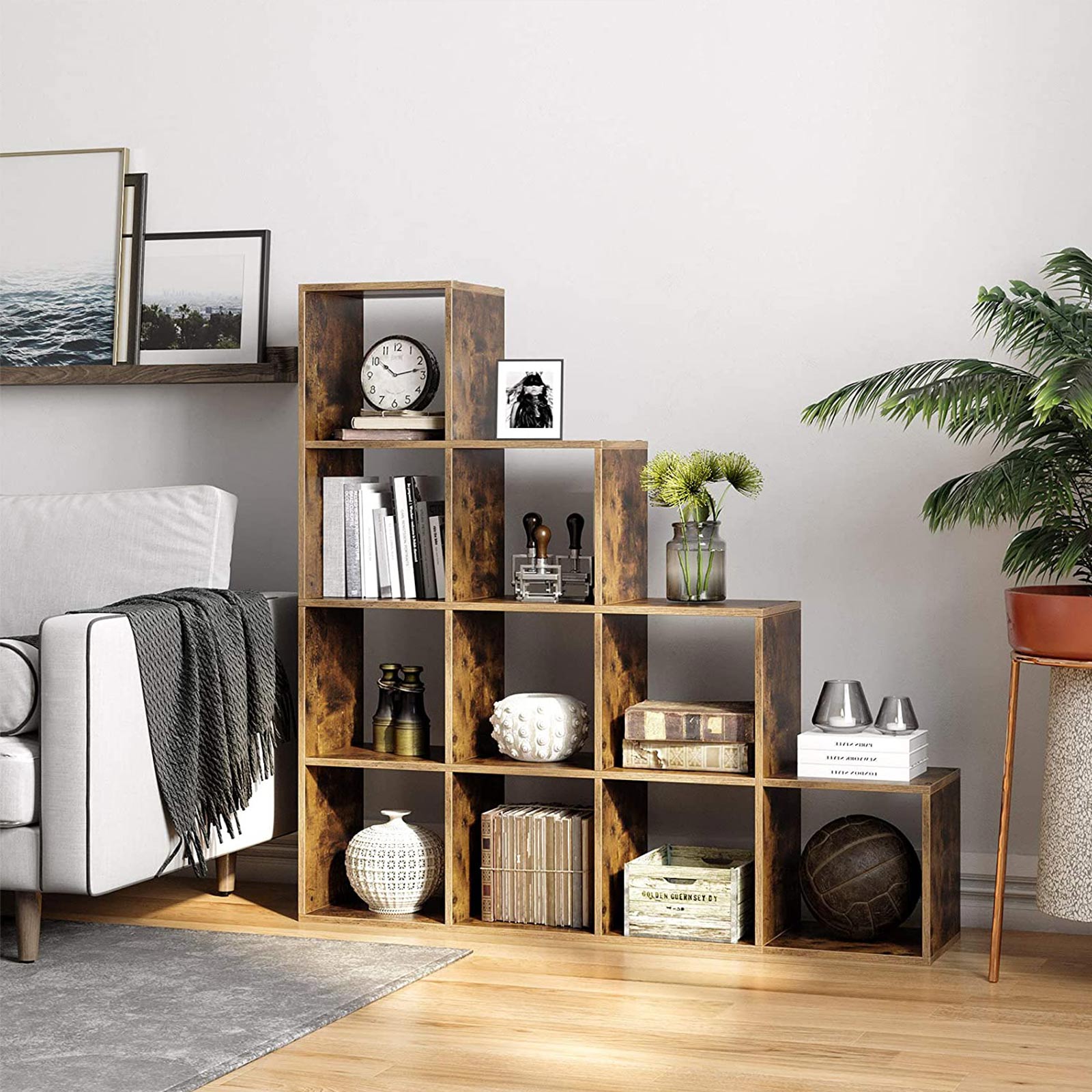 Boekenkast - Opbergkast met 10 planken - Donkerbruin - Vintage design