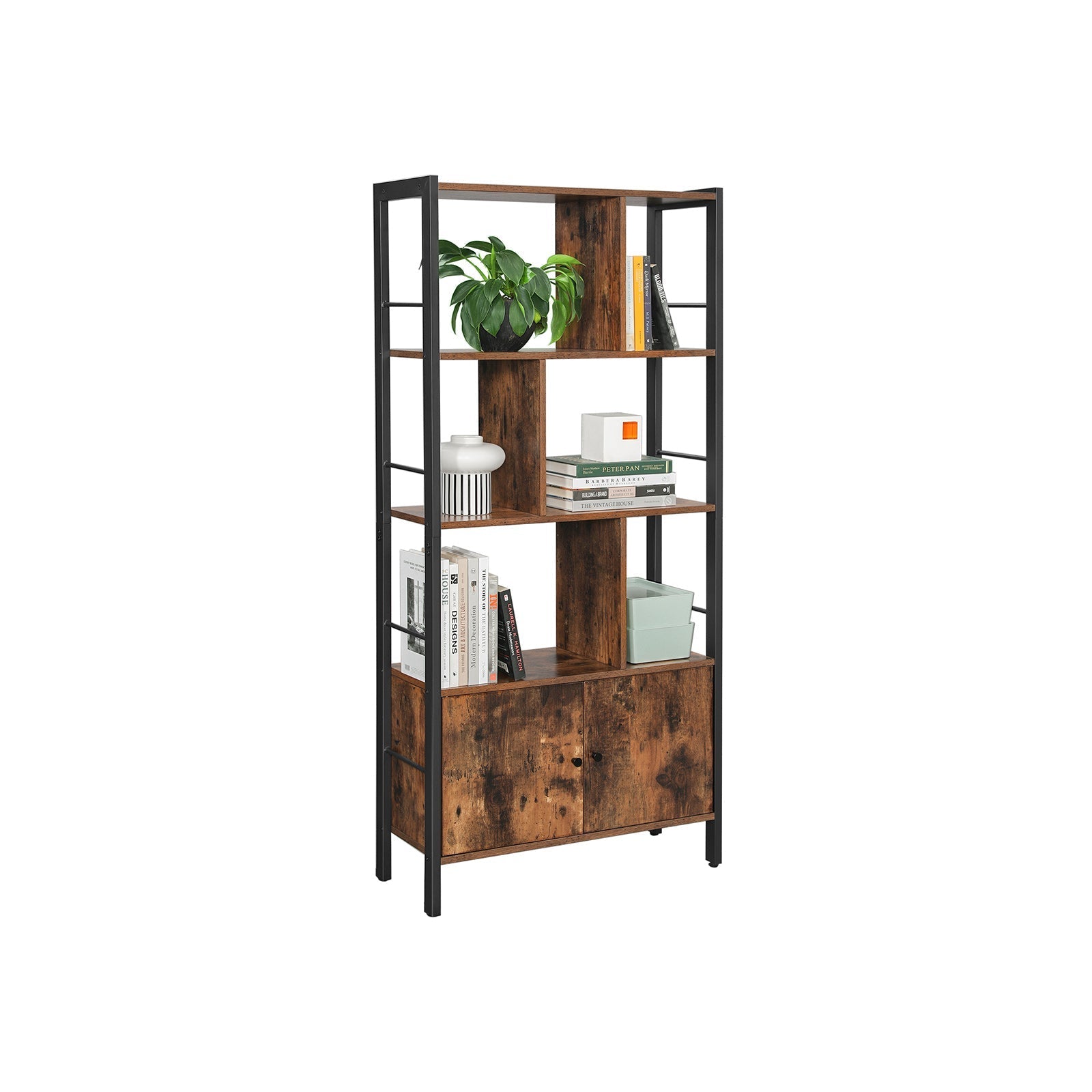 Boekenkast met gesloten compartimenten – Robuuste constructie – 20 kg per plank – 66 x 30 x 153 cm – Met kantelbeveiliging