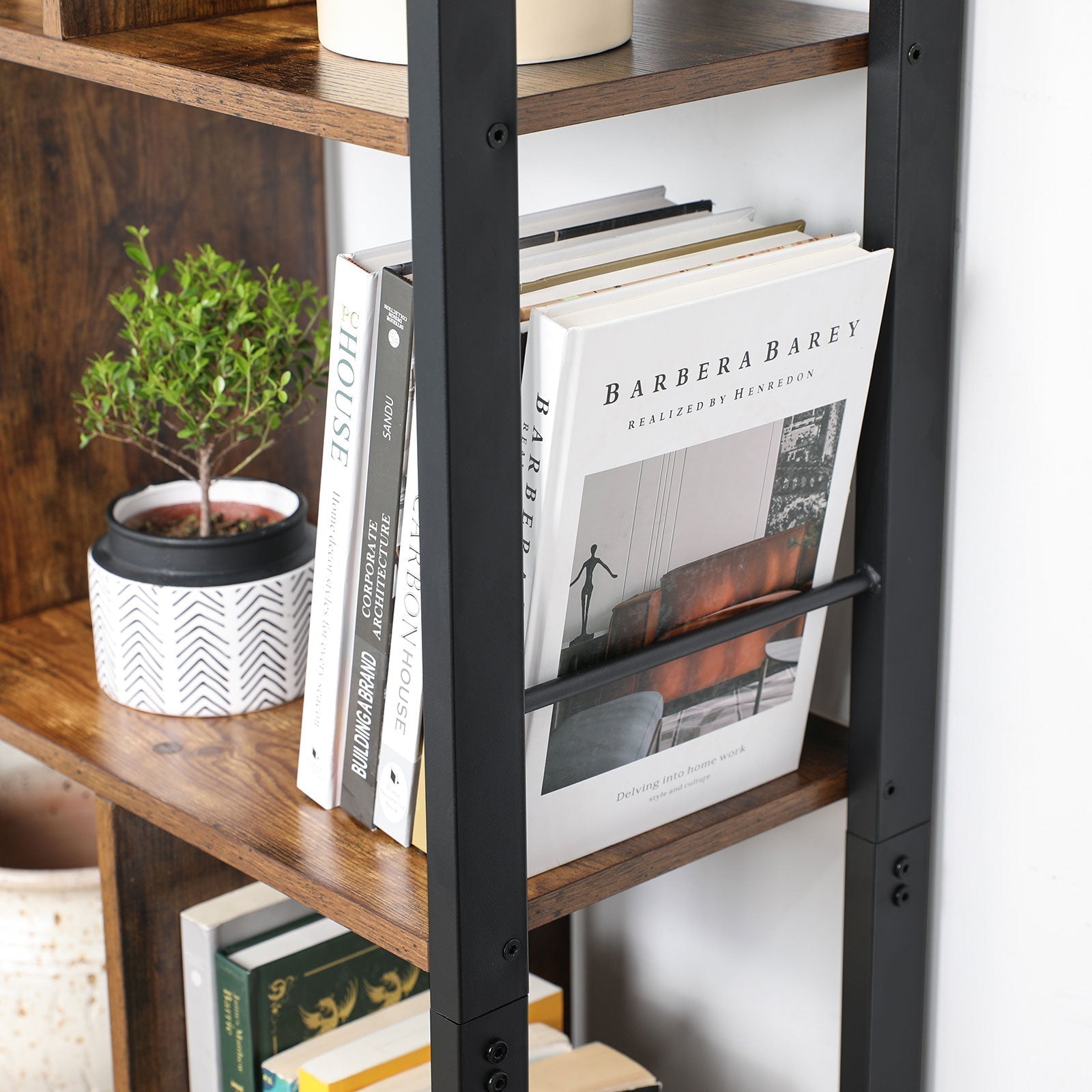 Boekenkast - Woonkamerkast - Opbergkast - Staand rek - Vintage bruin/zwart