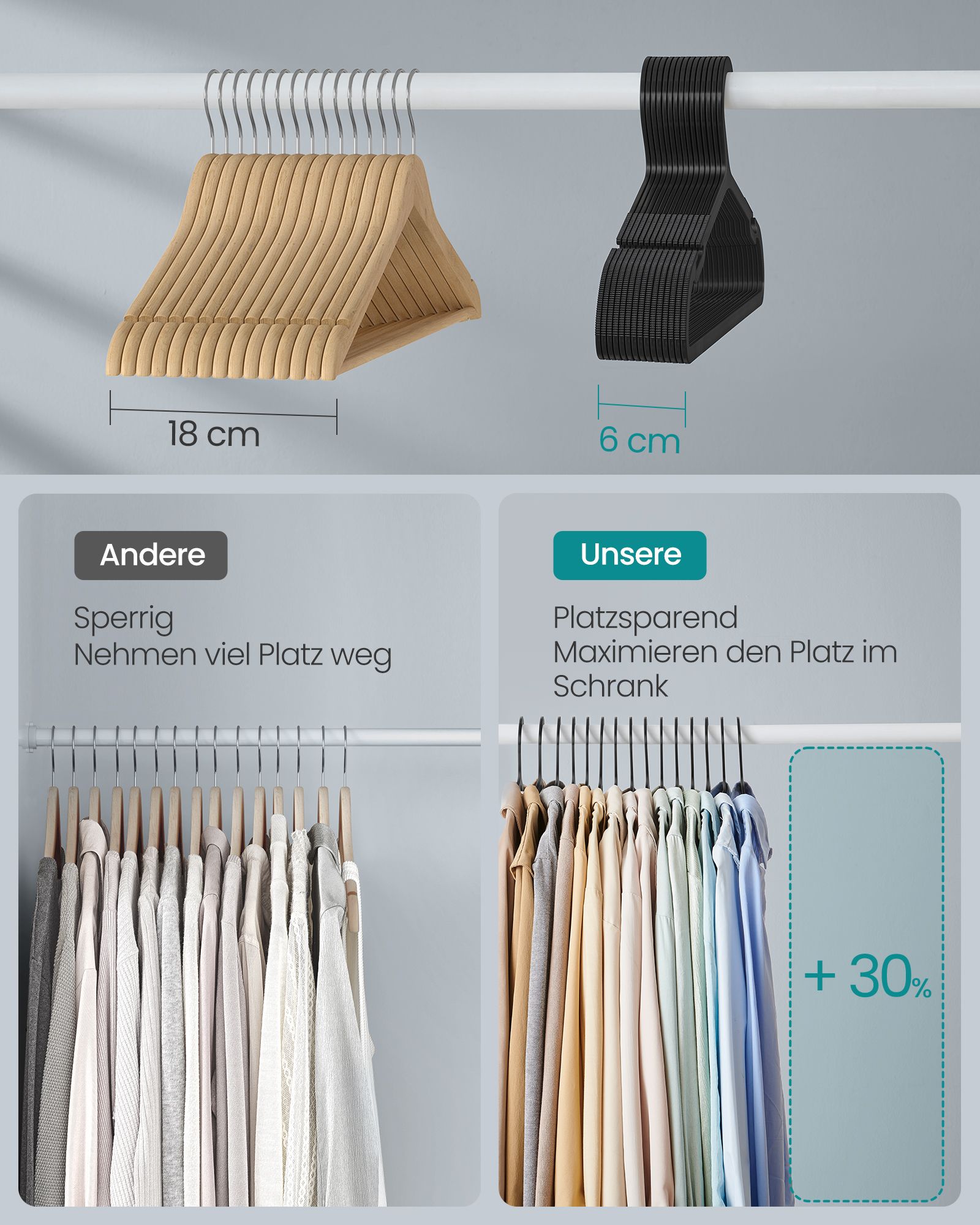 Kleerhangers Set van 50 – 41,7 cm Breed – Inktzwart