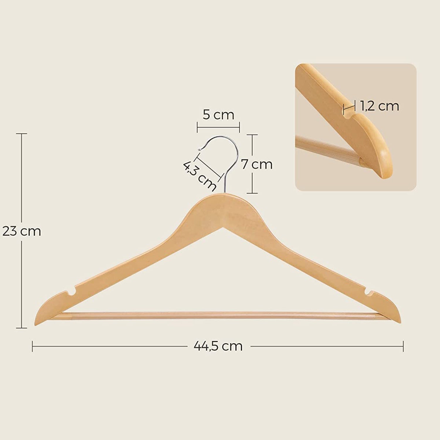 Houten kleerhangers - Set van 20 - Massief hout - Anti-slip - 360° draaibare haak