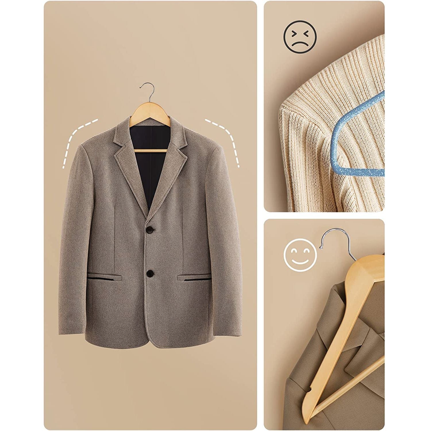 Houten kleerhangers - Set van 20 - Massief hout - Anti-slip - 360° draaibare haak