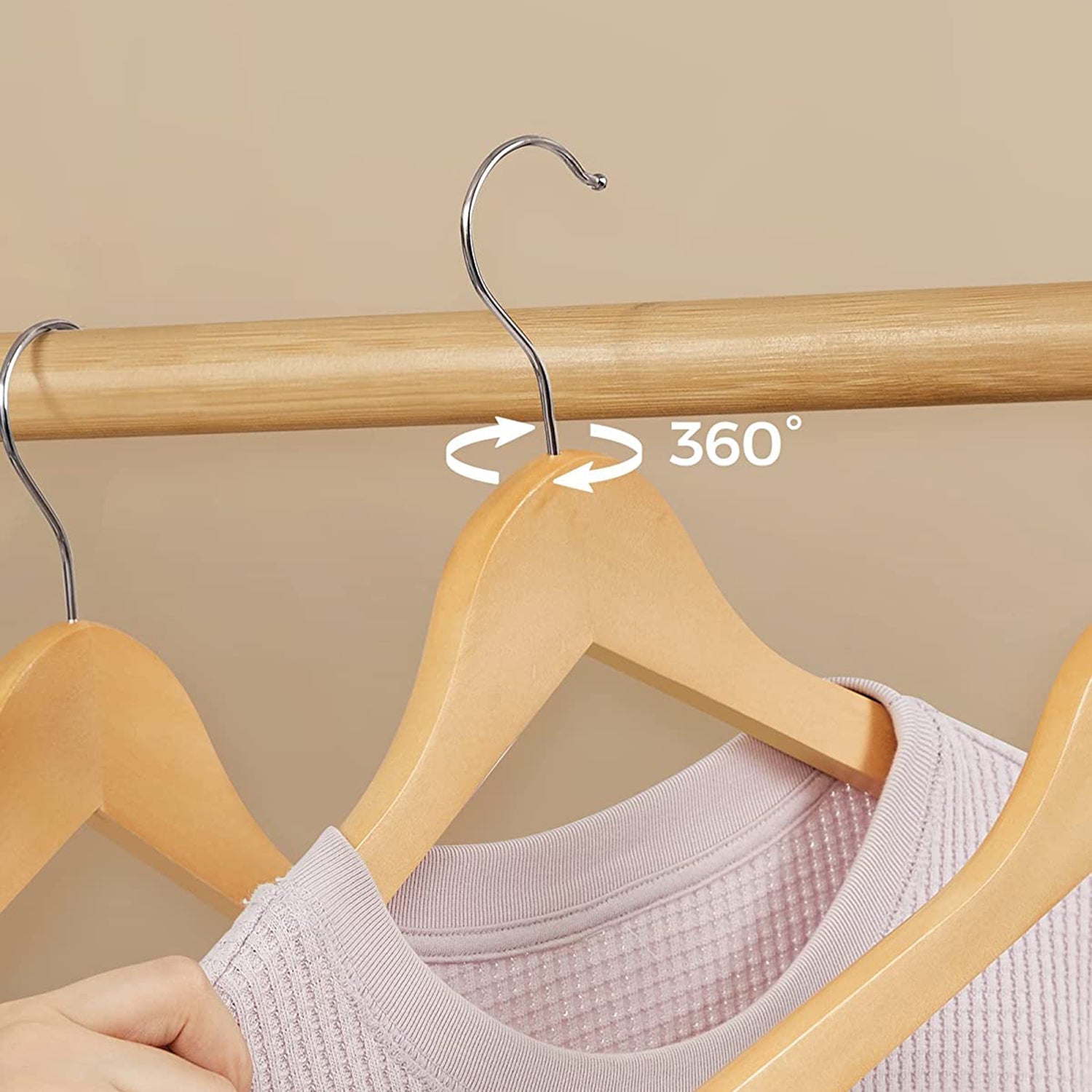 Houten kleerhangers - Set van 20 - Massief hout - Anti-slip - 360° draaibare haak