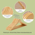 Houten Kledinghangers – Set van 50 – Stevige Afwerking – Natuurlijk Zilver