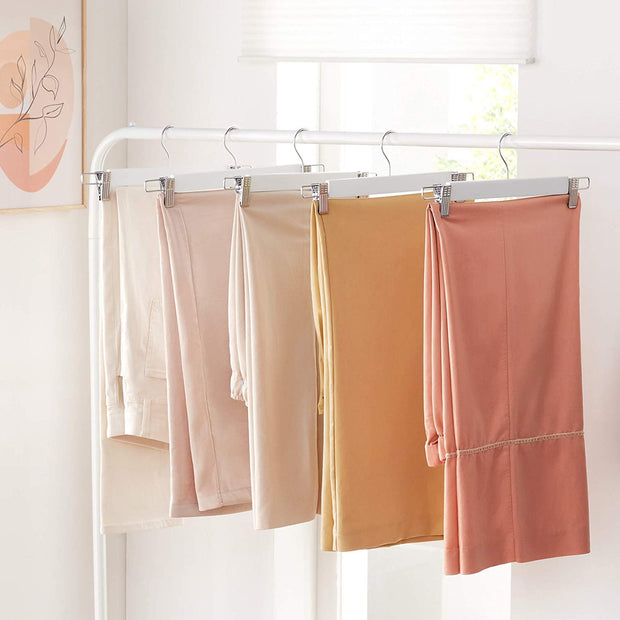 Broekhanger – Set van 8 met clips – Natuurlijk hout – Wit