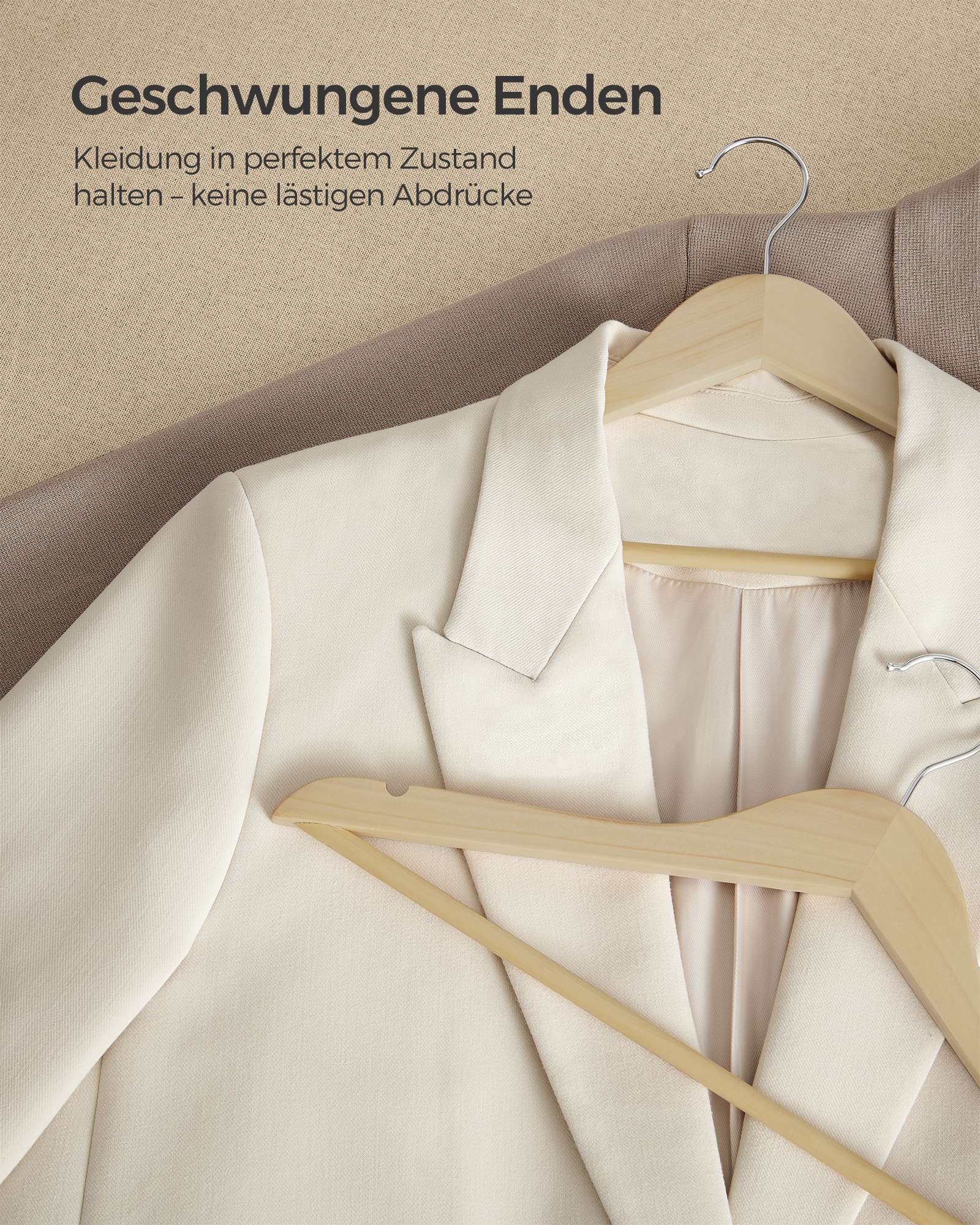 Houten Kledinghangers - Set van 48 - Met Schouderinkepingen - Broekstang - Naturel Beige