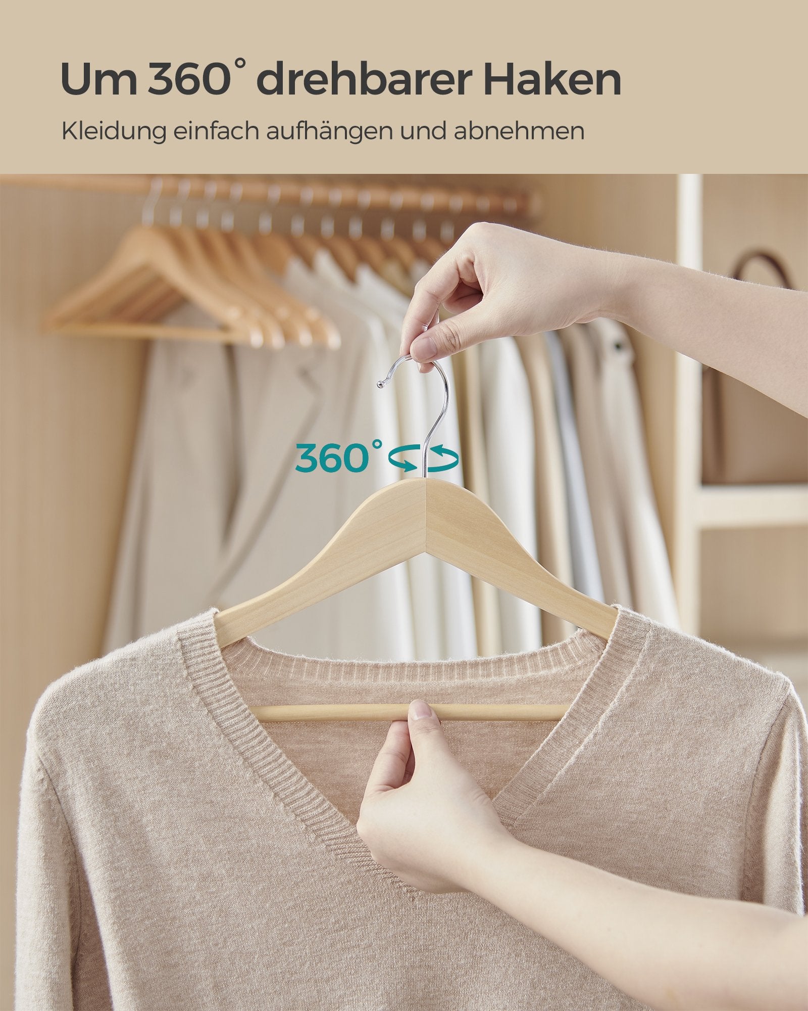 Houten Kledinghangers - Set van 48 - Met Schouderinkepingen - Broekstang - Naturel Beige