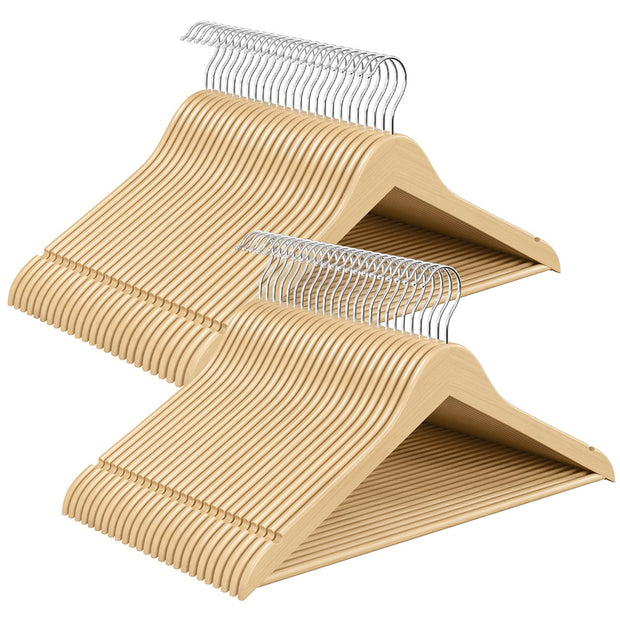 Houten Kledinghangers – Set van 50 – Berkenhout – 360° Draaibare Haak – Ruimtebesparend – Naturel