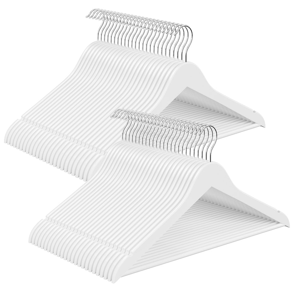 Houten Kledinghangers – Set van 50 – Berkenhout – 360° Draaibare Haak – Ruimtebesparend – Wit