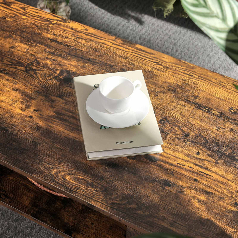 Salontafel – Met lade en open vak – Vintage bruin