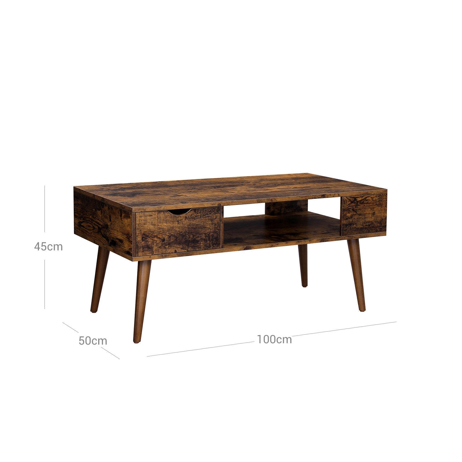 Salontafel – Met lade en open vak – Vintage bruin