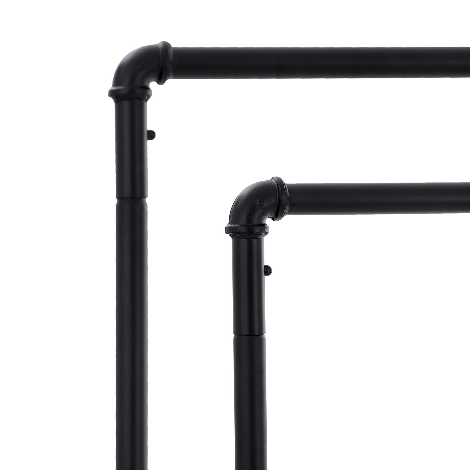 Kledingrek – Industrieel design – Verstelbare plank – Met dubbele rail – Tot 110 kg draagvermogen – 4 wielen met blokkeerremmen