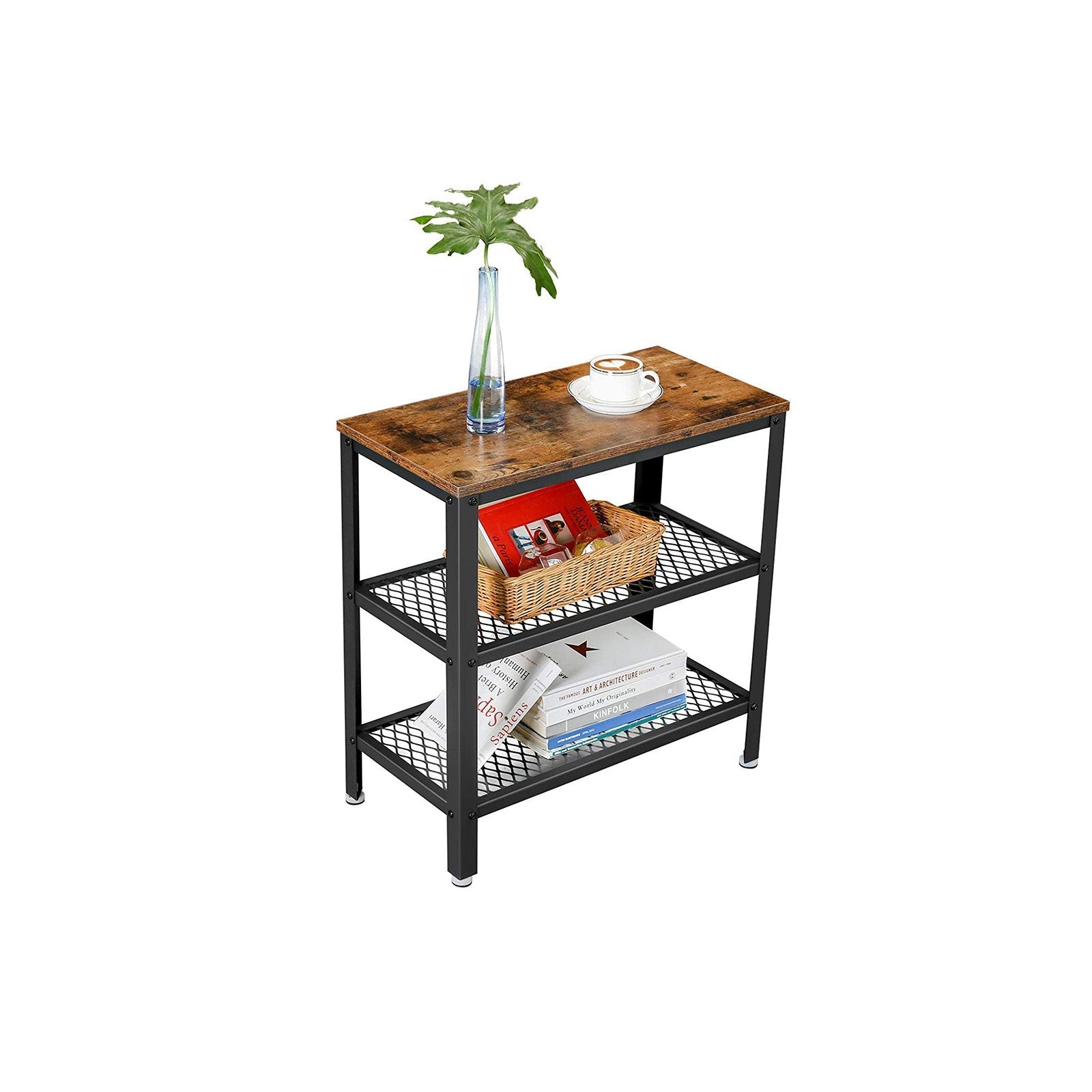 Bijzettafel - Smal model - Met 2 roosterplanken - Industrieel design