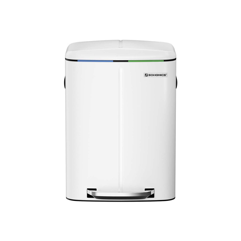 Afvalemmer - 2 vakken - 2 x 20 L - Metaal met pedaal - 40 L - Wit