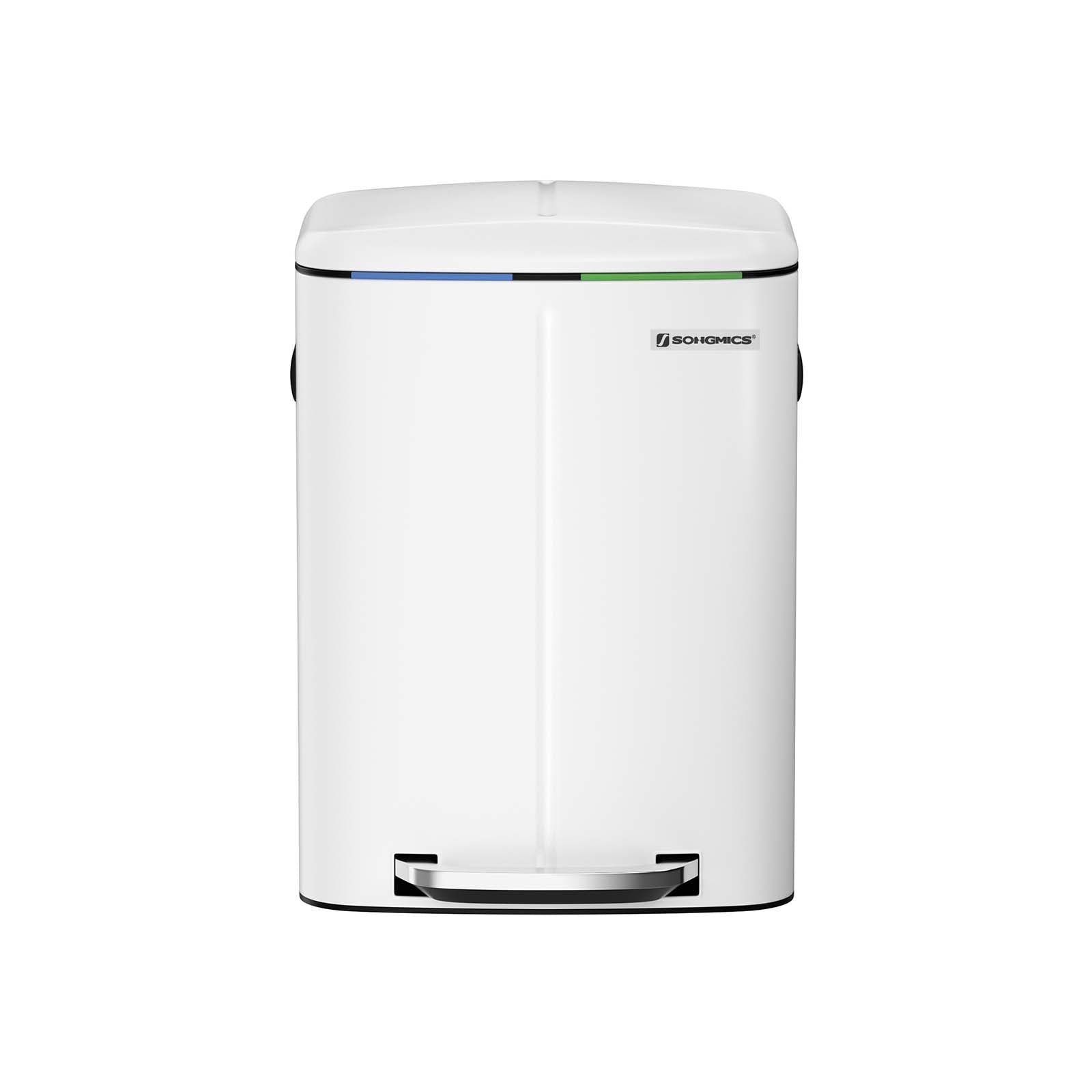 Afvalemmer - 2 vakken - 2 x 20 L - Metaal met pedaal - 40 L - Wit