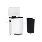 Afvalemmer - 2 vakken - 2 x 20 L - Metaal met pedaal - 40 L - Wit