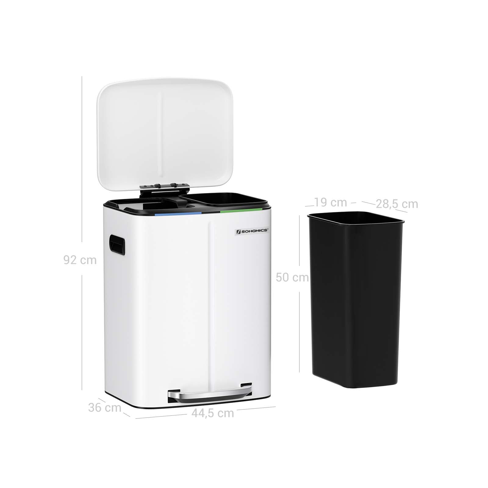 Afvalemmer - 2 vakken - 2 x 20 L - Metaal met pedaal - 40 L - Wit